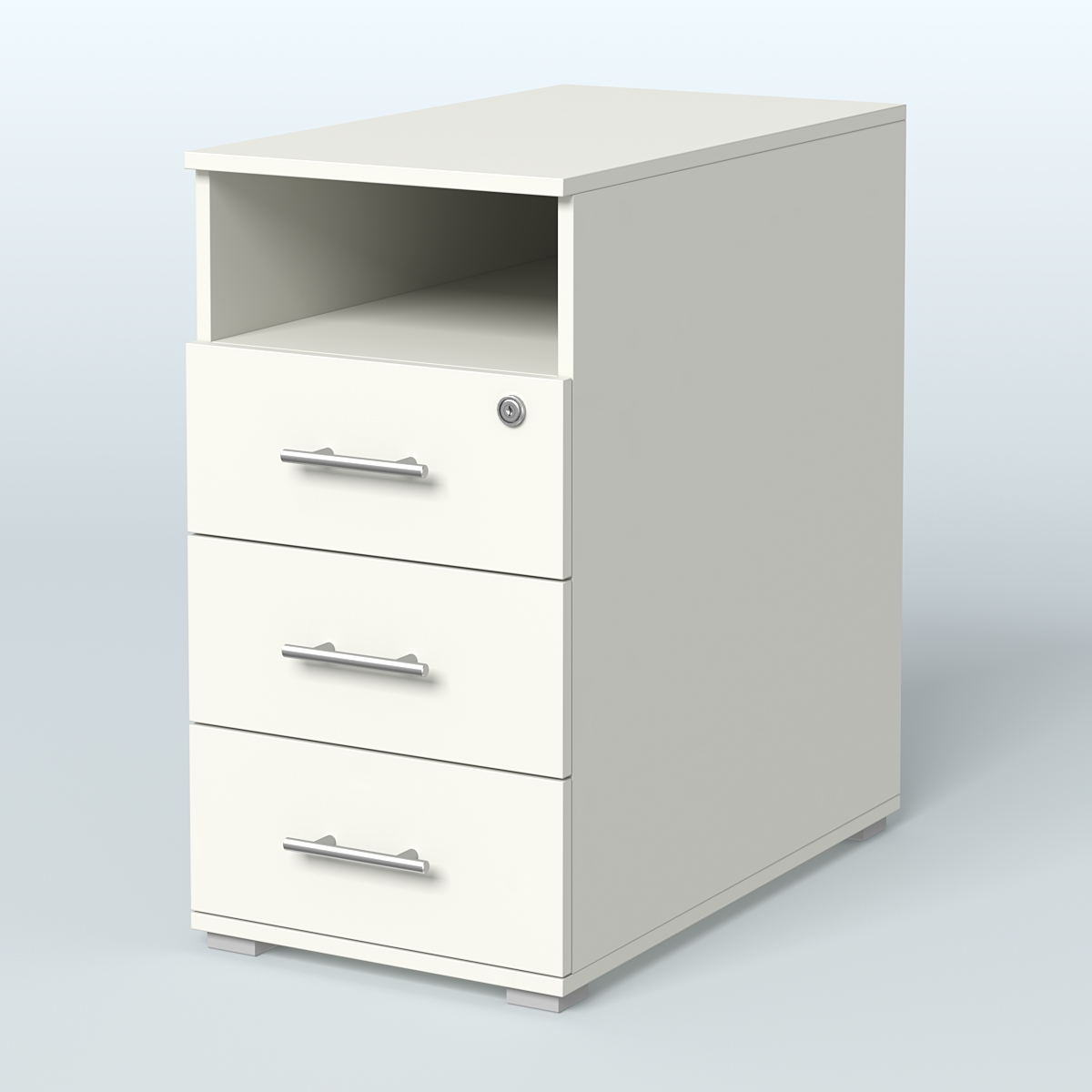 Тумба приставная с 3 ящиками (метабокс) и нишей с замком без топа Индиго Вуд, цвет белый + дуб светлый Белый