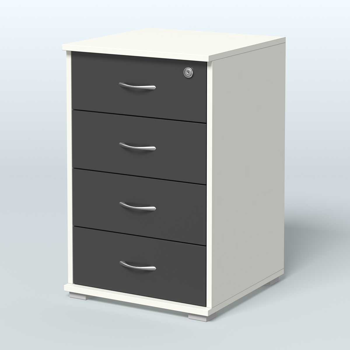 Тумба Нотте подкатная (4 ящика с замком) Белый и Черный