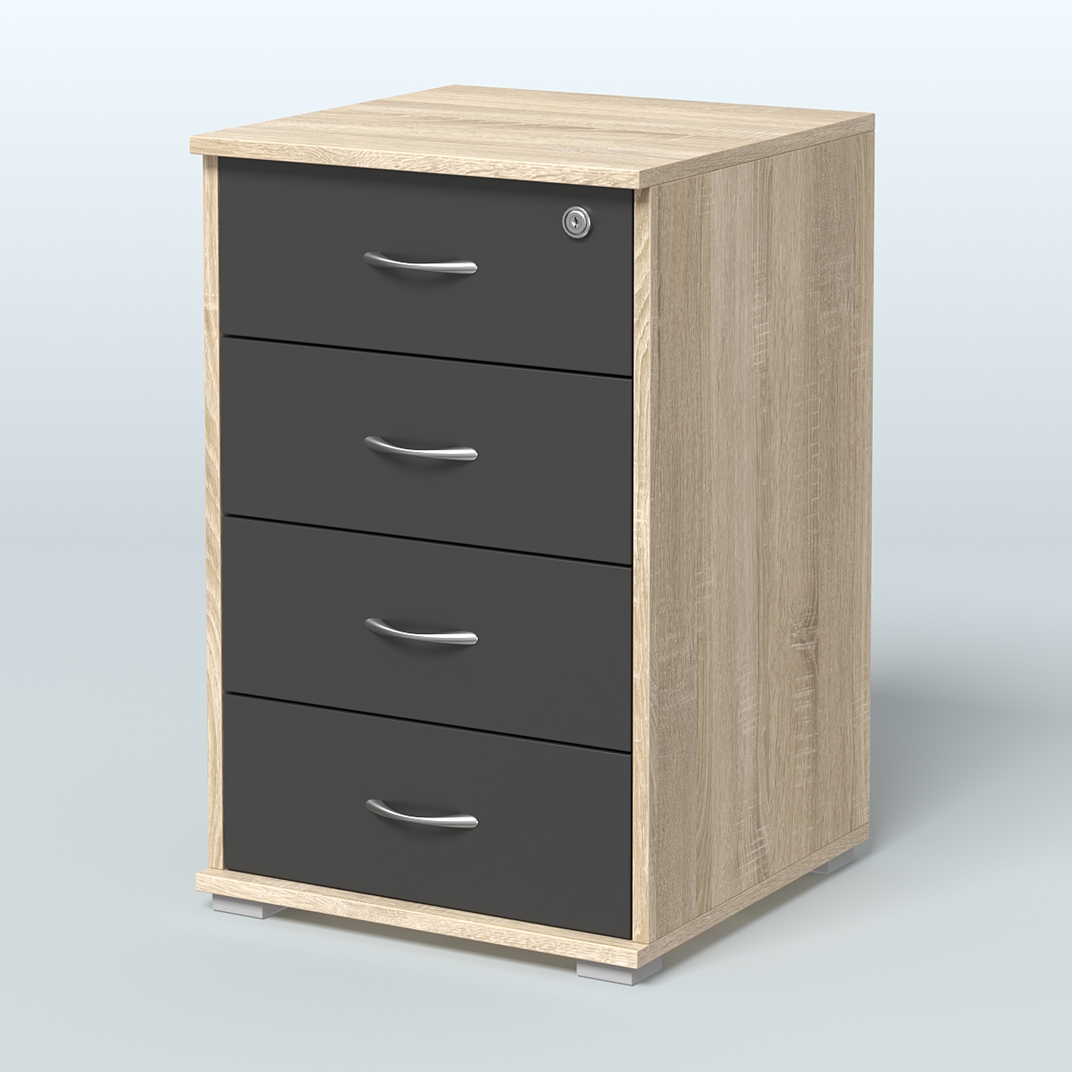 Тумба Нотте подкатная (4 ящика с замком) Дуб Сонома + Черный