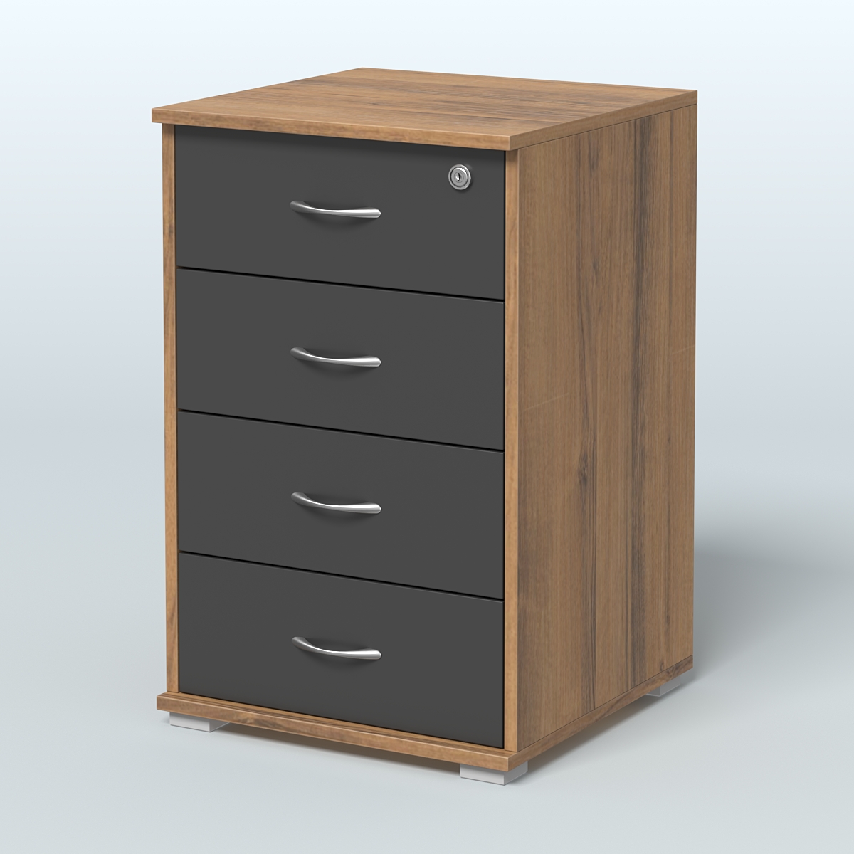 Тумба Нотте подкатная (4 ящика с замком) Орех + Черный