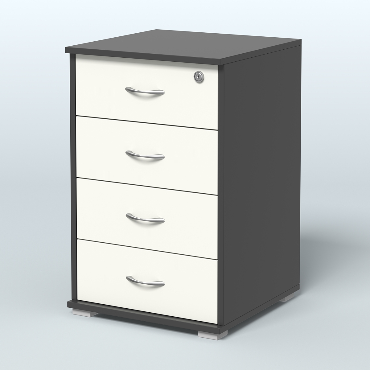 Тумба Нотте подкатная (4 ящика с замком) Черный + Белый