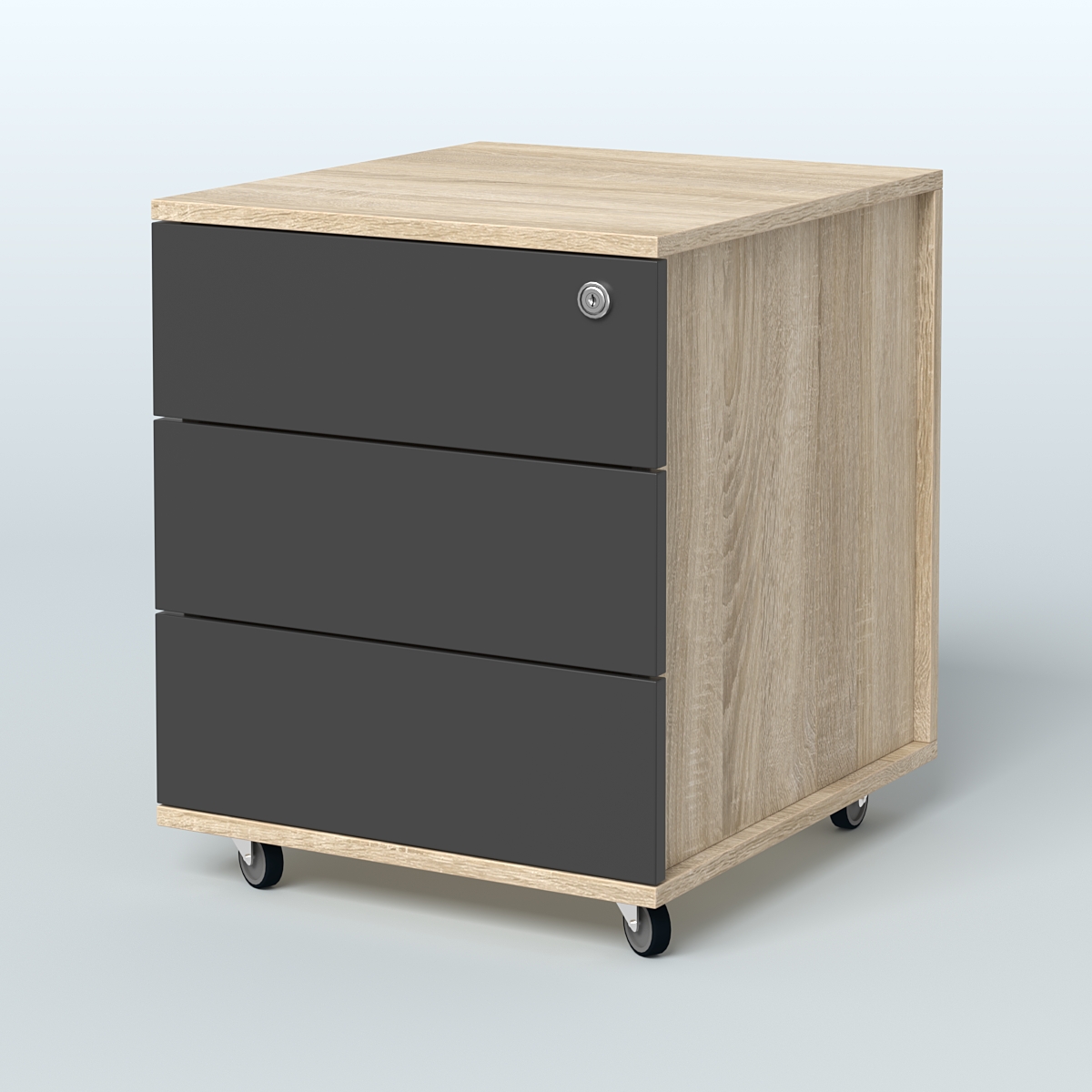 Тумба мобильная Киви, цвет белый Дуб Сонома + Черный