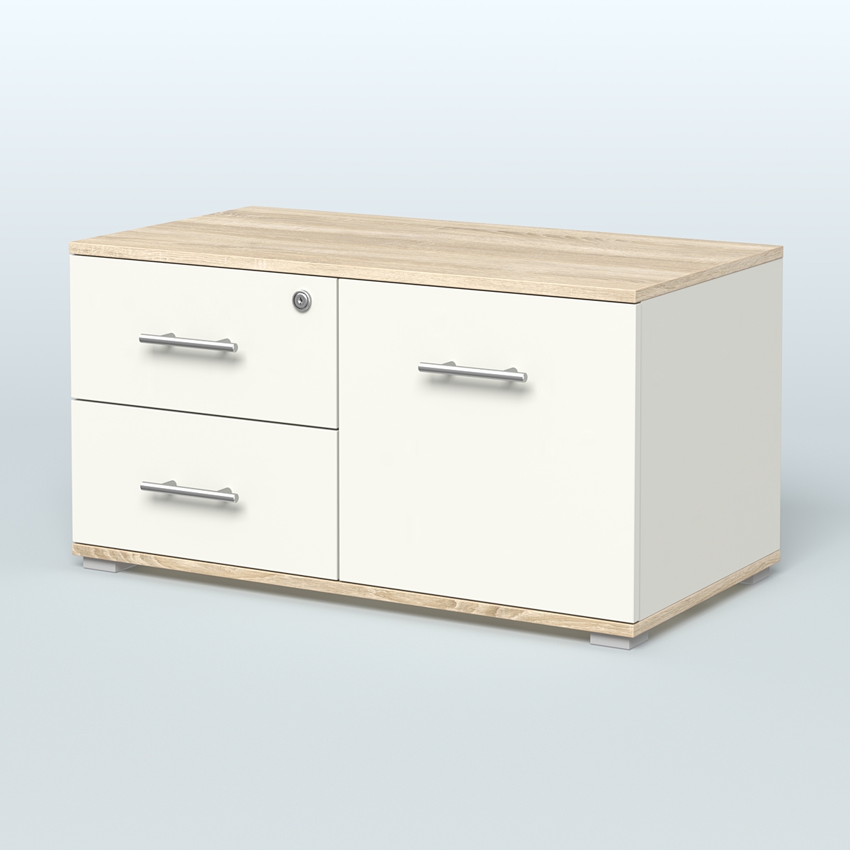 Тумба Динен №1 приставная широкая Белый + Дуб Сонома