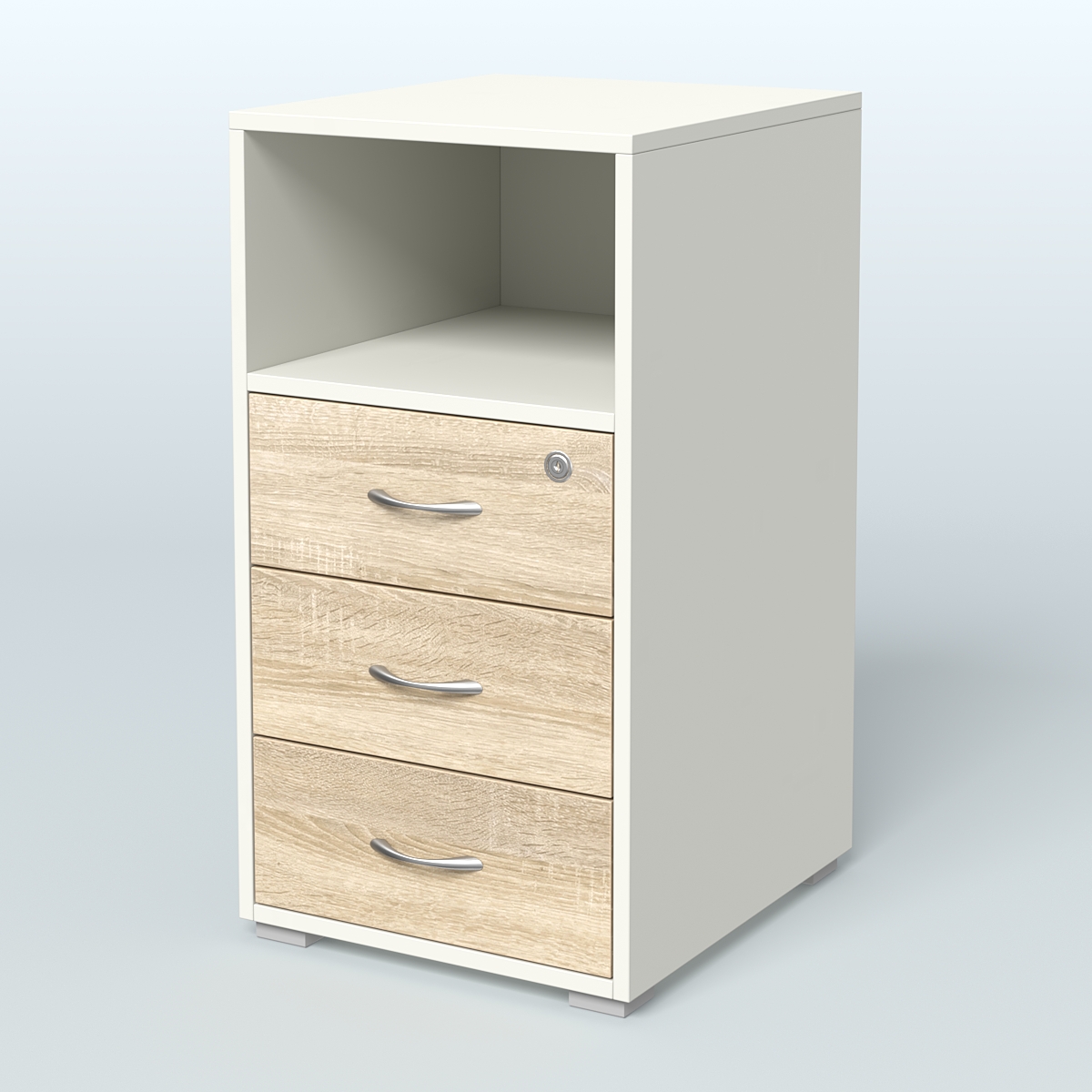 Тумба приставная 3 ящика с нишей Белый + Дуб Сонома