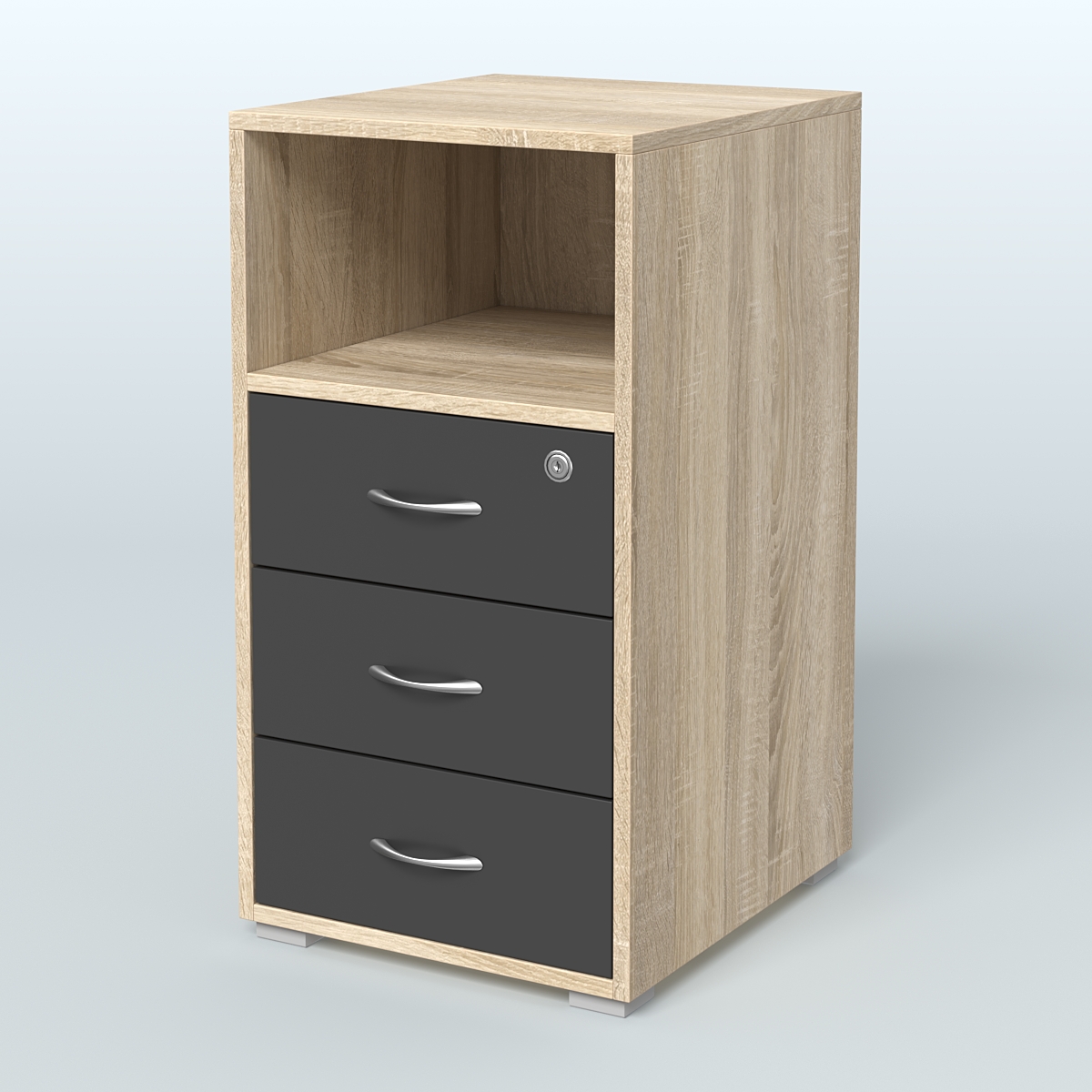 Тумба приставная 3 ящика с нишей Дуб Сонома + Черный