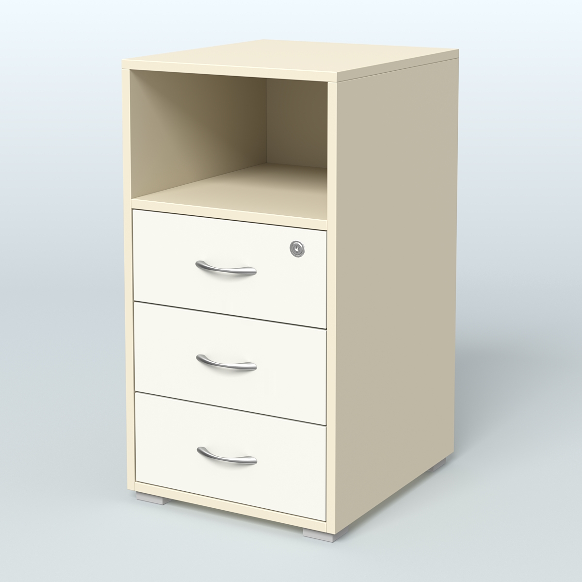 Тумба приставная 3 ящика с нишей Крем Вайс + Белый