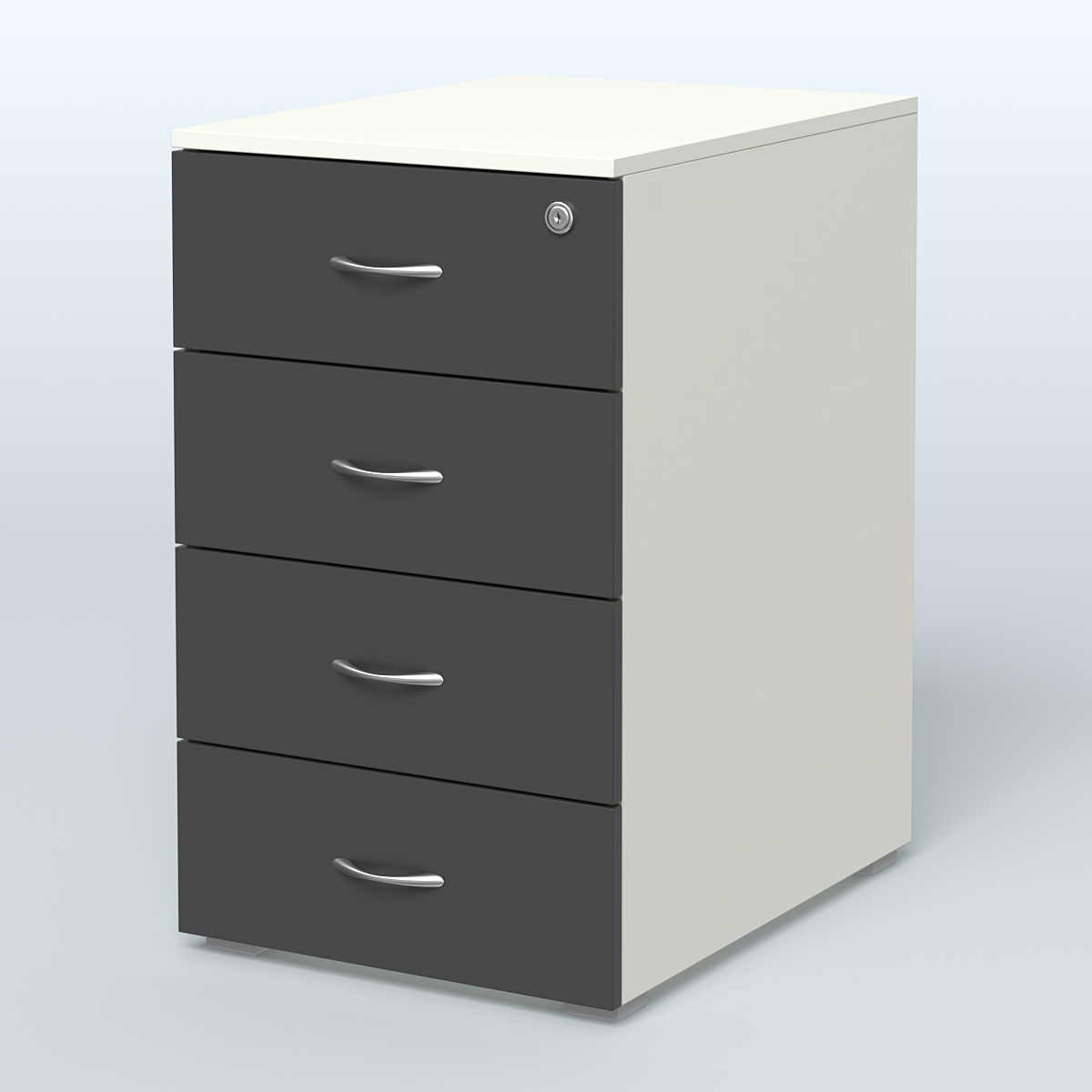 Тумба приставная для компактных столов 4 ящика с замком Тарли Белый и Черный