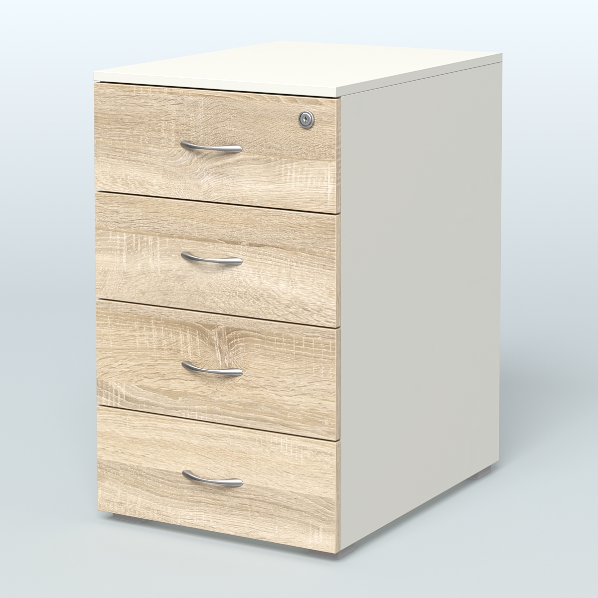 Тумба приставная для компактных столов 4 ящика с замком Тарли Белый + Дуб Сонома