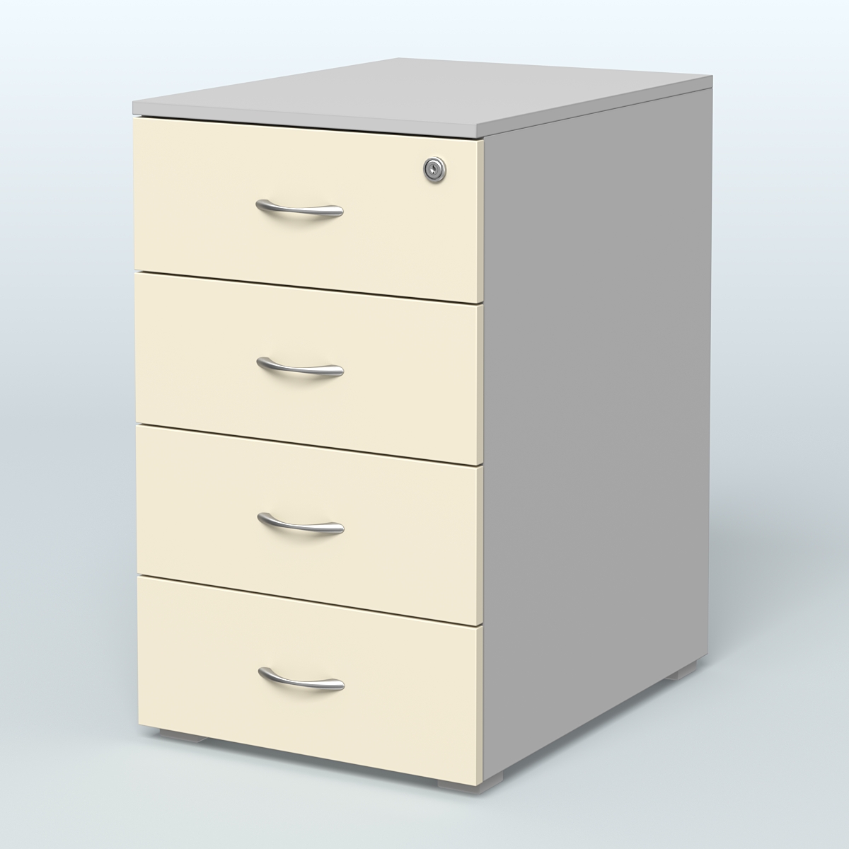 Тумба приставная для компактных столов 4 ящика с замком Тарли Серый + Крем Вайс