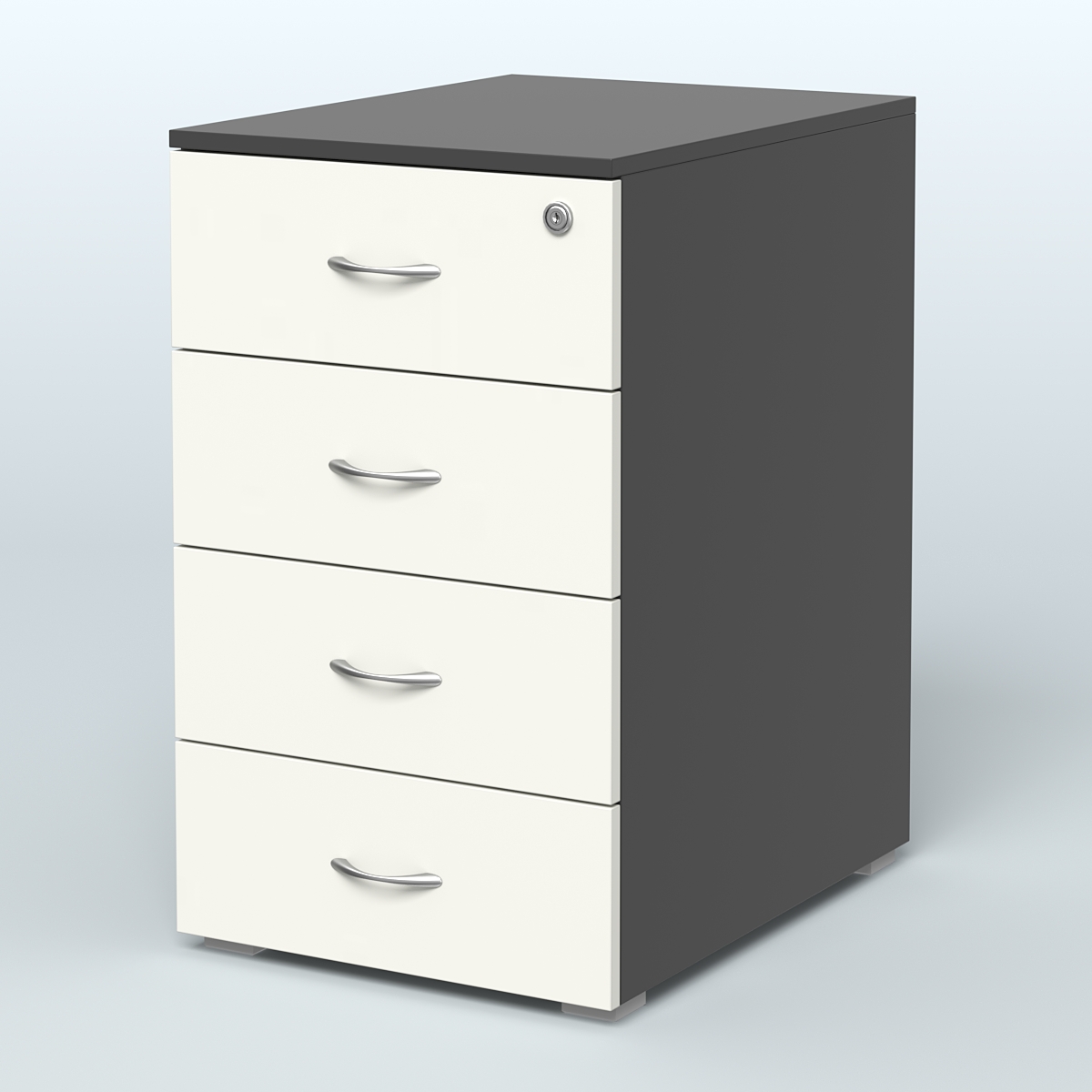 Тумба приставная для компактных столов 4 ящика с замком Тарли Черный + Белый