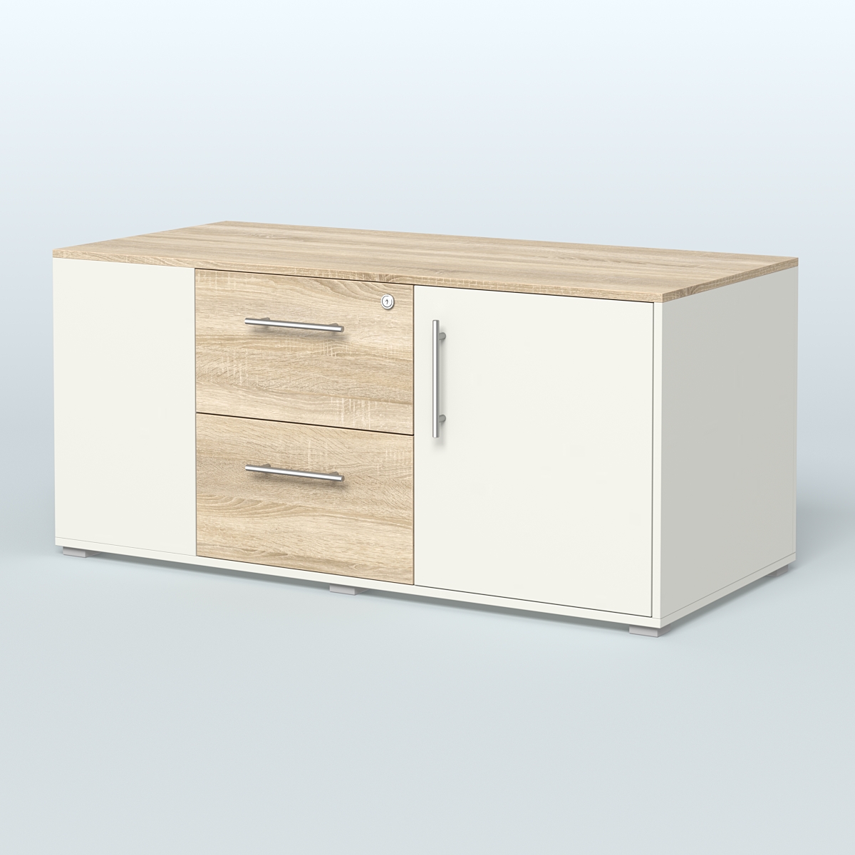 Тумба двусторонняя с отсеком и двумя открытыми полками Платинум Персонал Белый + Дуб Сонома
