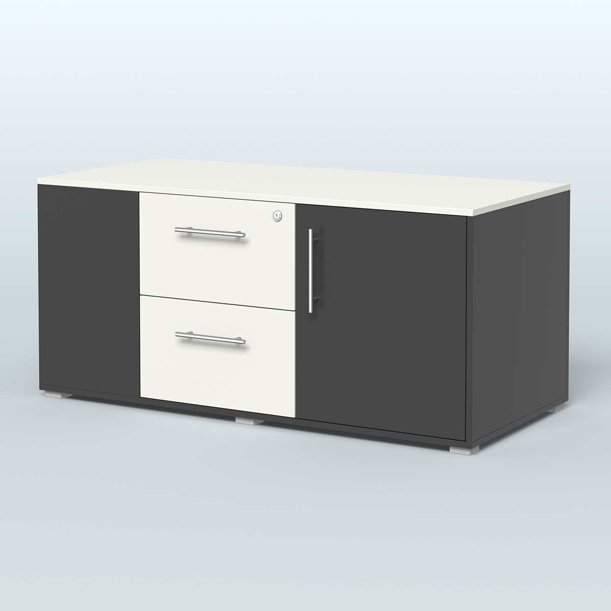 Тумба двусторонняя с отсеком и двумя открытыми полками Платинум Персонал Черный + Белый