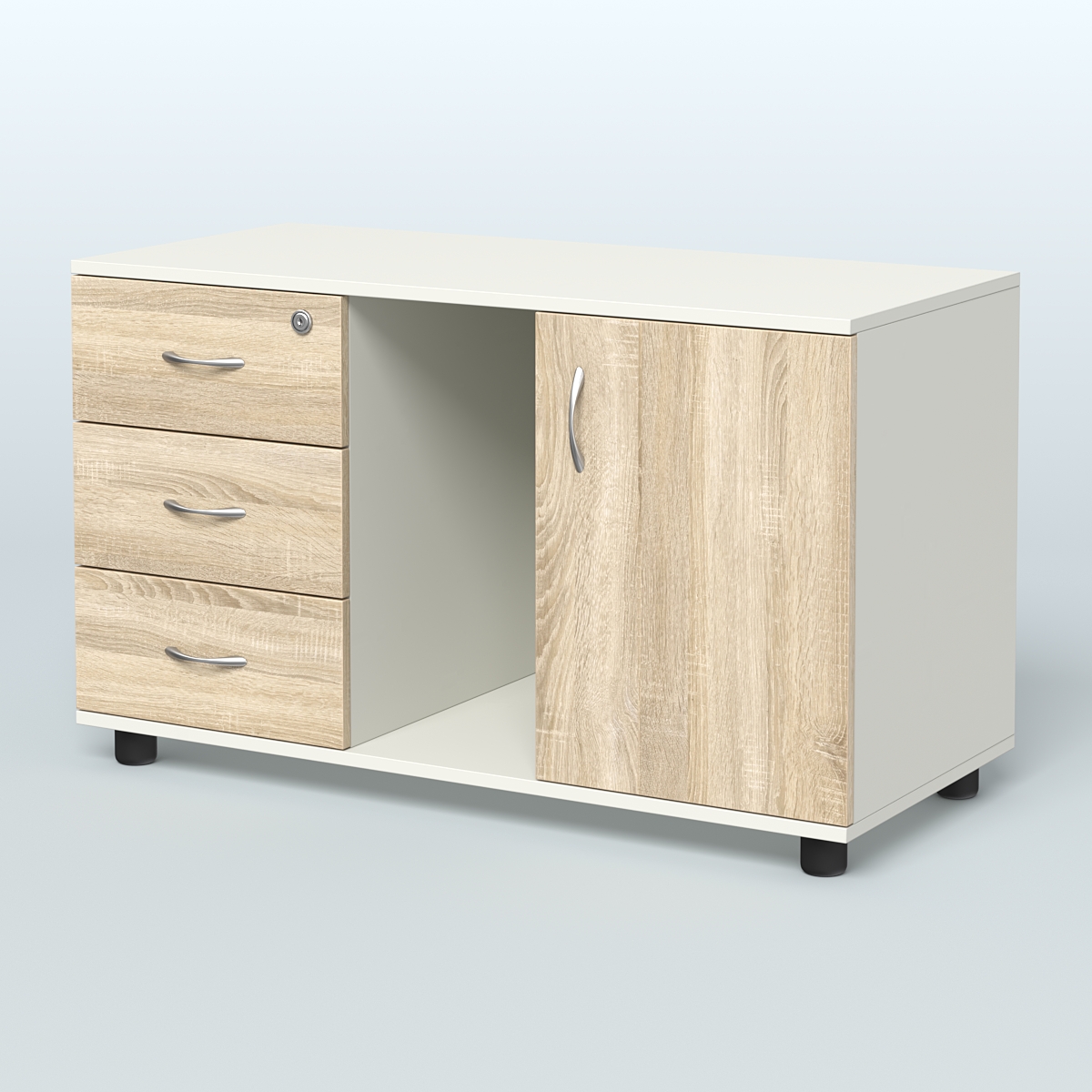 Тумба сервисная левая (на опорах) Камелот Белый + Дуб Сонома