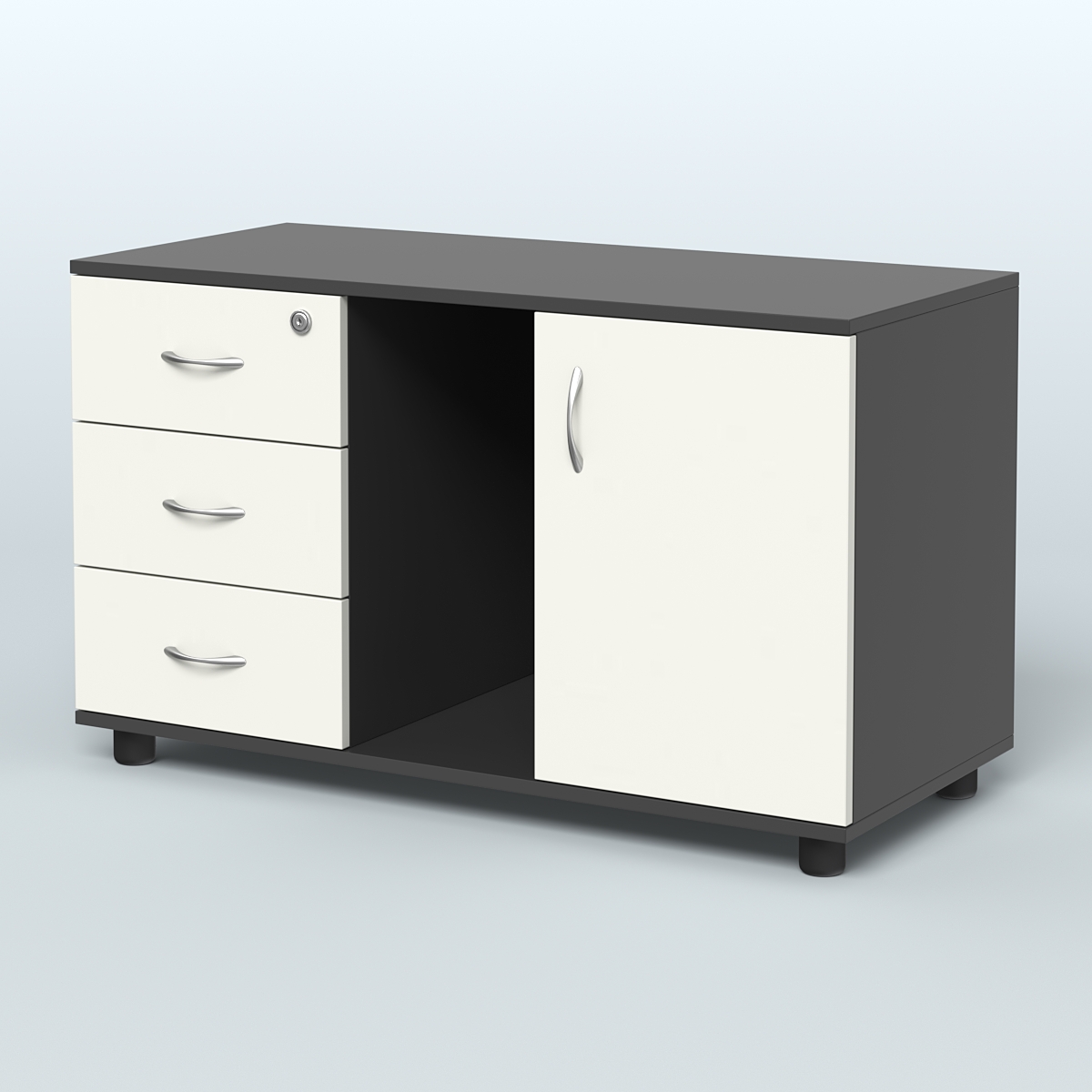 Тумба сервисная левая (на опорах) Камелот Черный + Белый