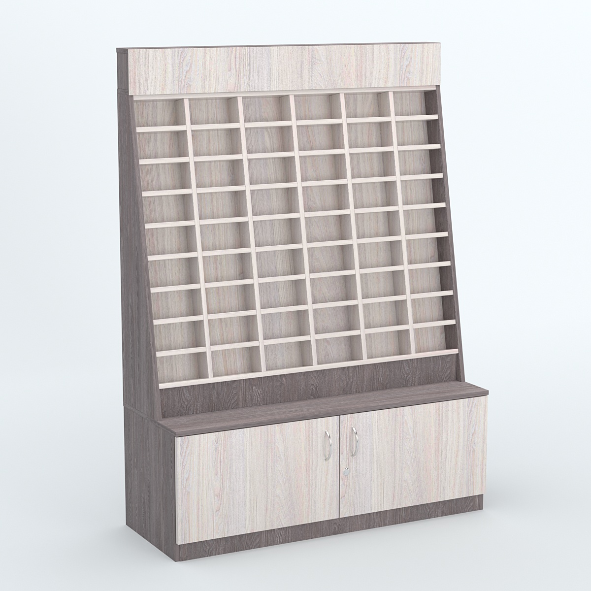 Стенд для очков №1 с накопителем Ясень Анкор темный + Ясень Анкор светлый