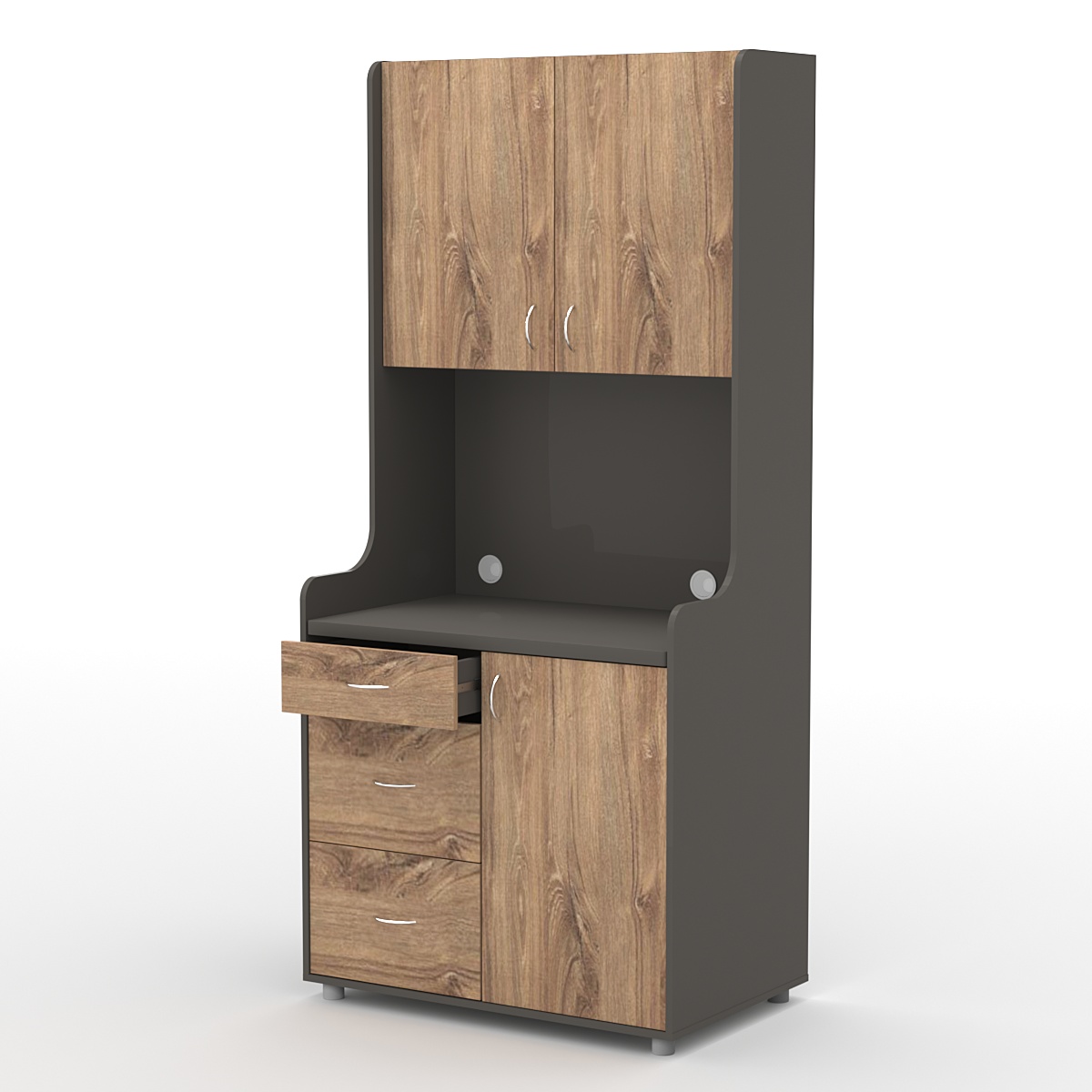 Офисная мини-кухня ЭЛЕГИЯ №4А Черный + Дуб Канзас Коричневый