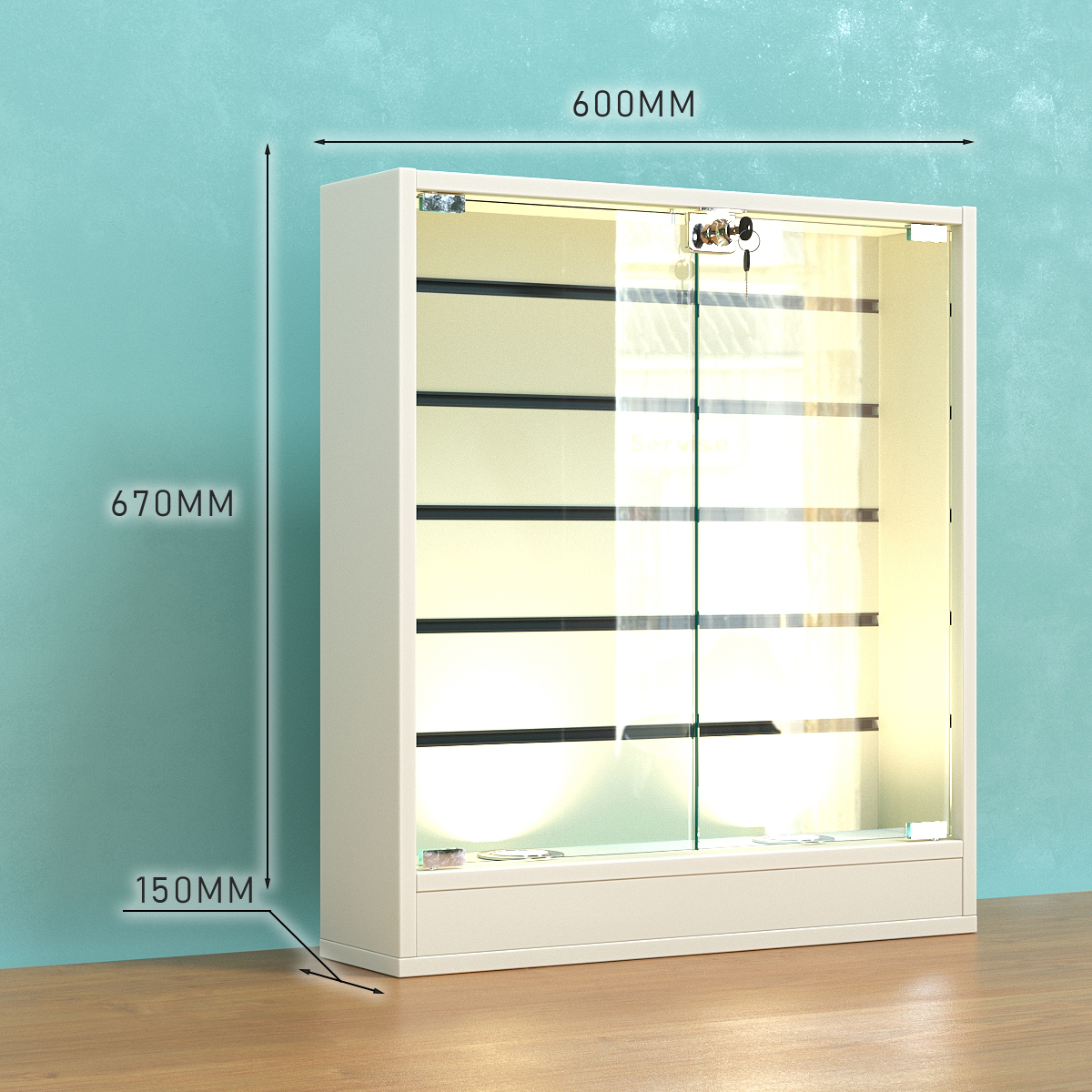 Витрина настольная №1-2Б-П с эконом панелью и фризом  Белый