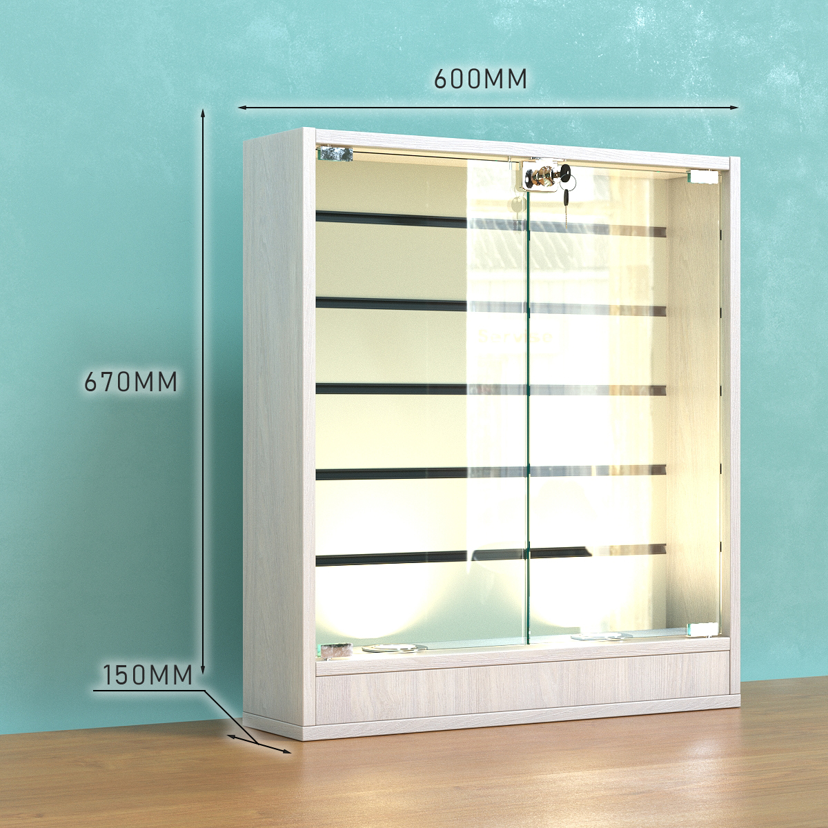 Витрина настольная №1-2Б-П с эконом панелью и фризом  Ясень Анкор светлый