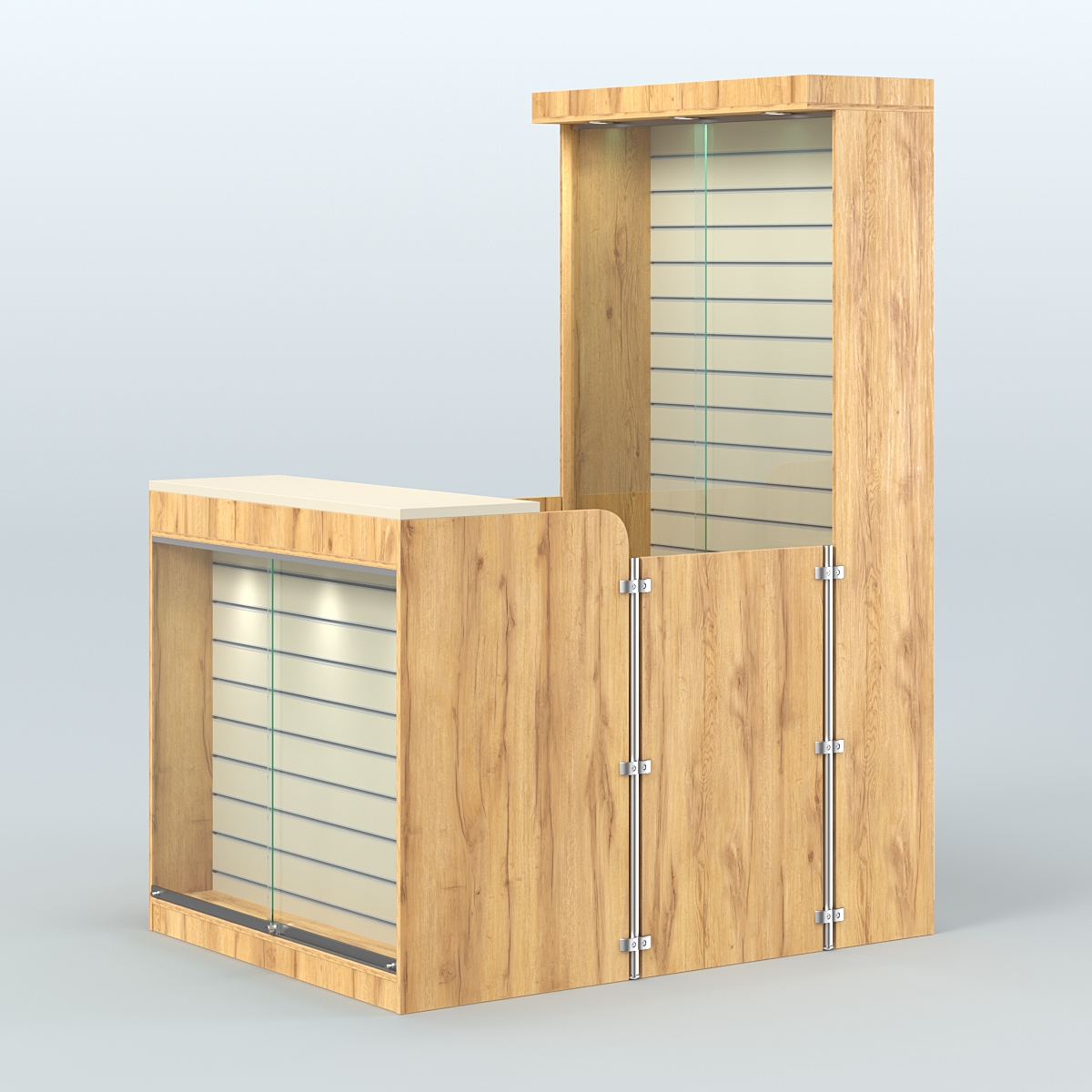 Мини павильон для торговли оборудованный эко-панелями СЛОТ №12 (2 кв.м) Дуб Золотистый и Крем Вайс