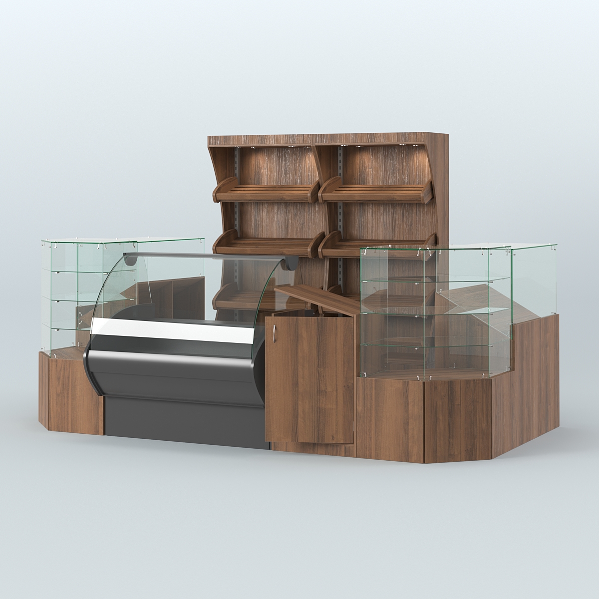 Пристенный небольшой павильон для торговли хлебом и выпечкой №1 Орех