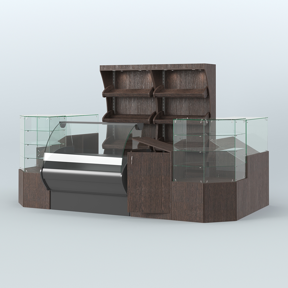 Пристенный небольшой павильон для торговли хлебом и выпечкой №1 Дуб Венге