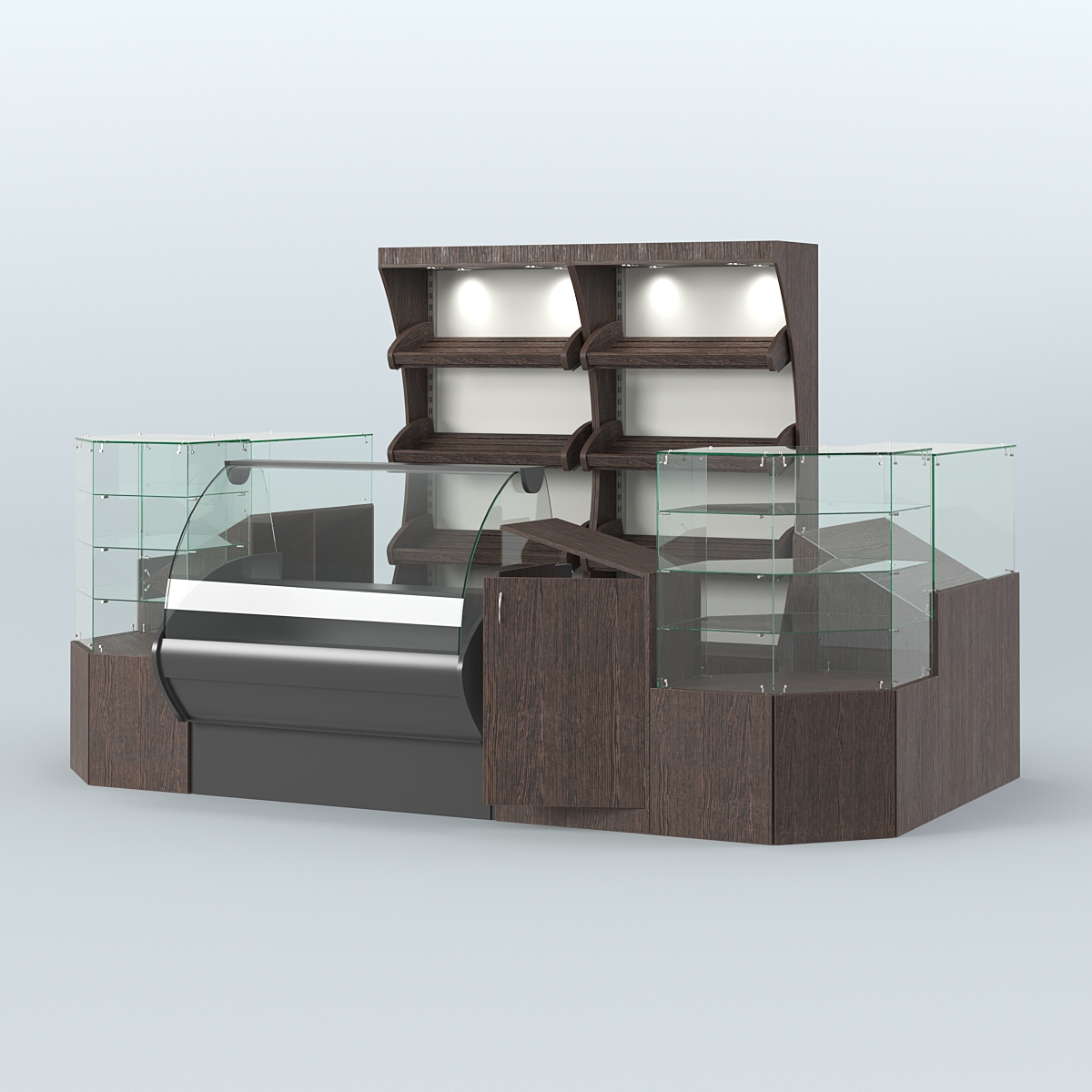 Пристенный небольшой павильон для торговли хлебом и выпечкой №1 Дуб Венге + Белый