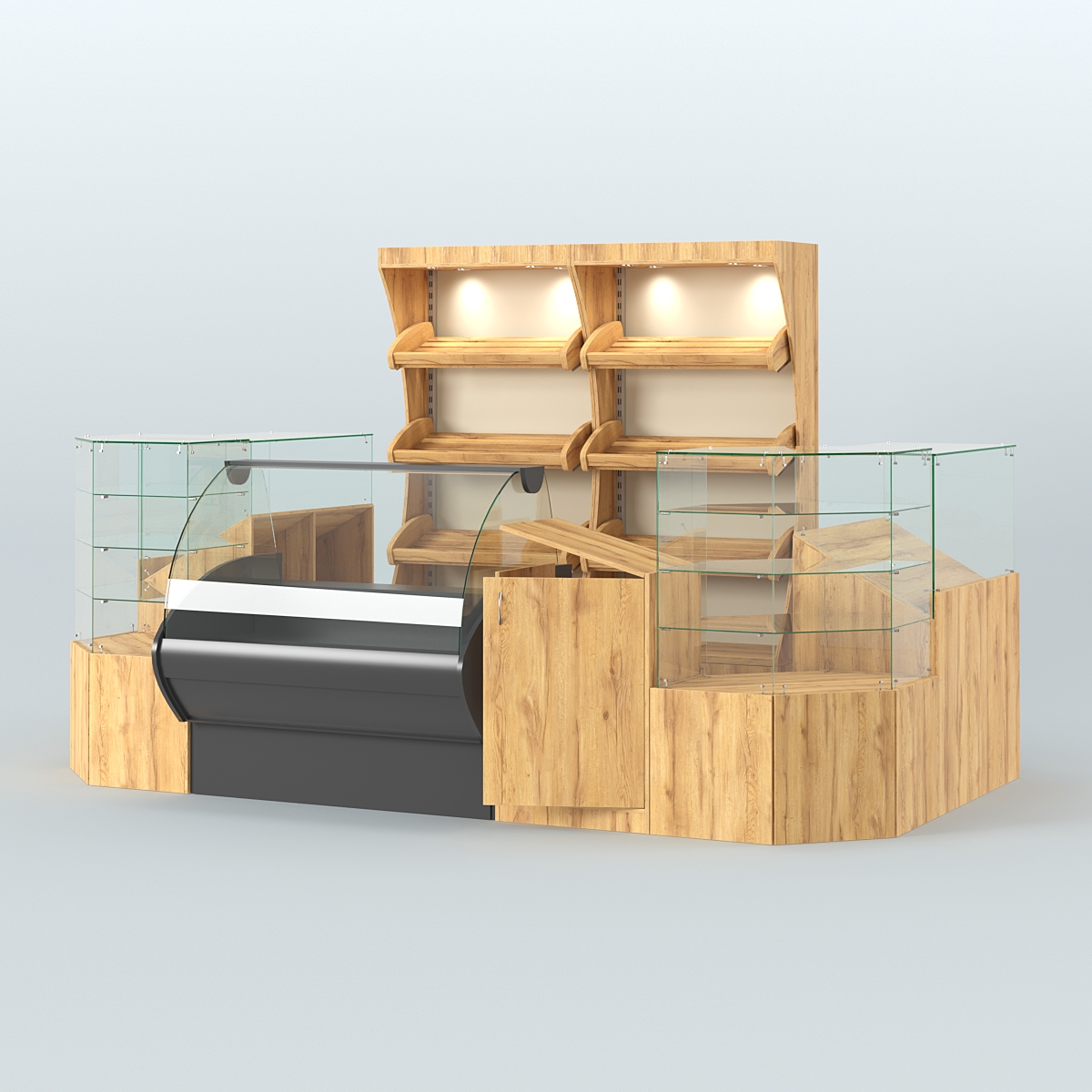 Пристенный небольшой павильон для торговли хлебом и выпечкой №1 Дуб Золотистый и Крем Вайс