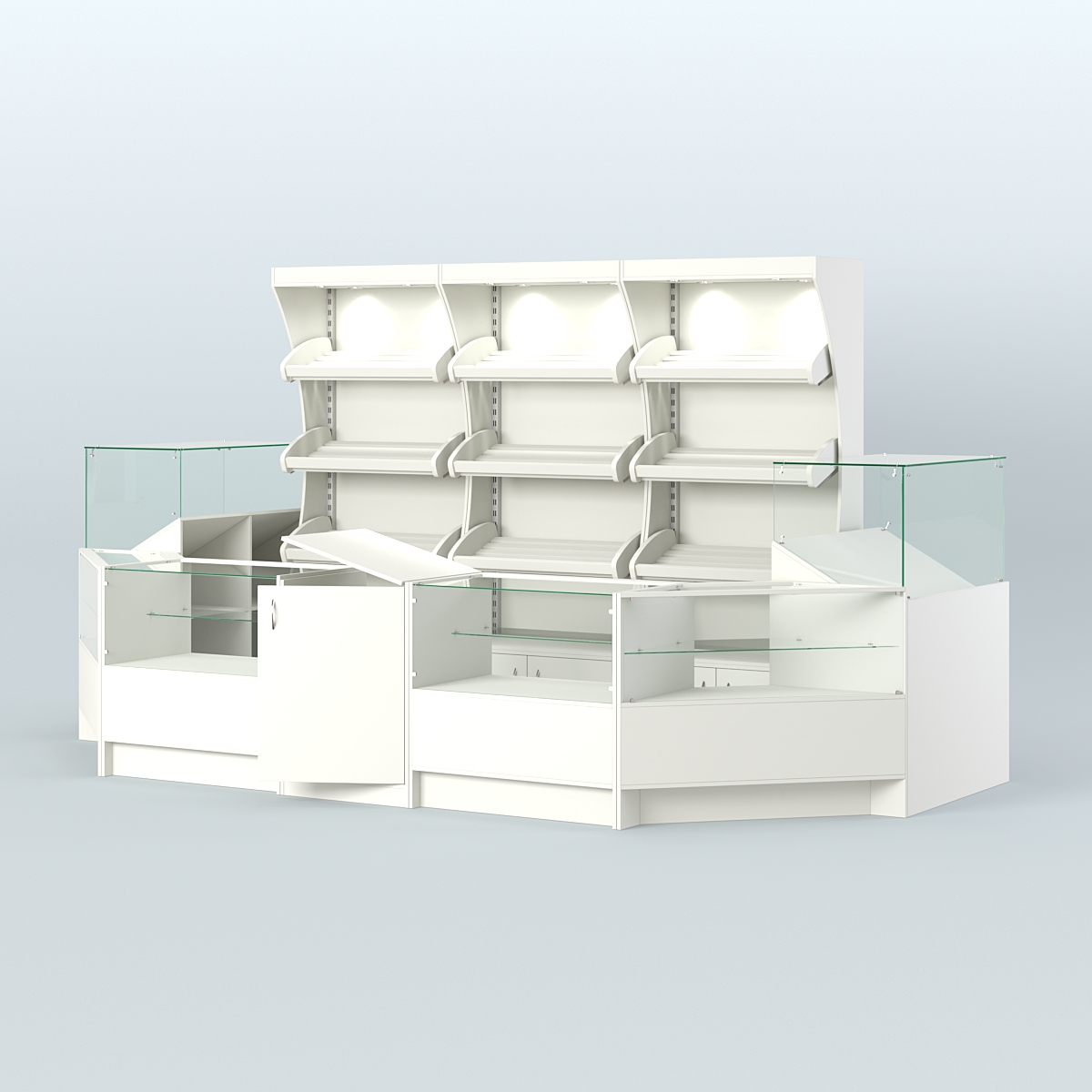 Пристенный павильон с недорогими прилавками для выкладки хлеба и выпечки №3 Белый