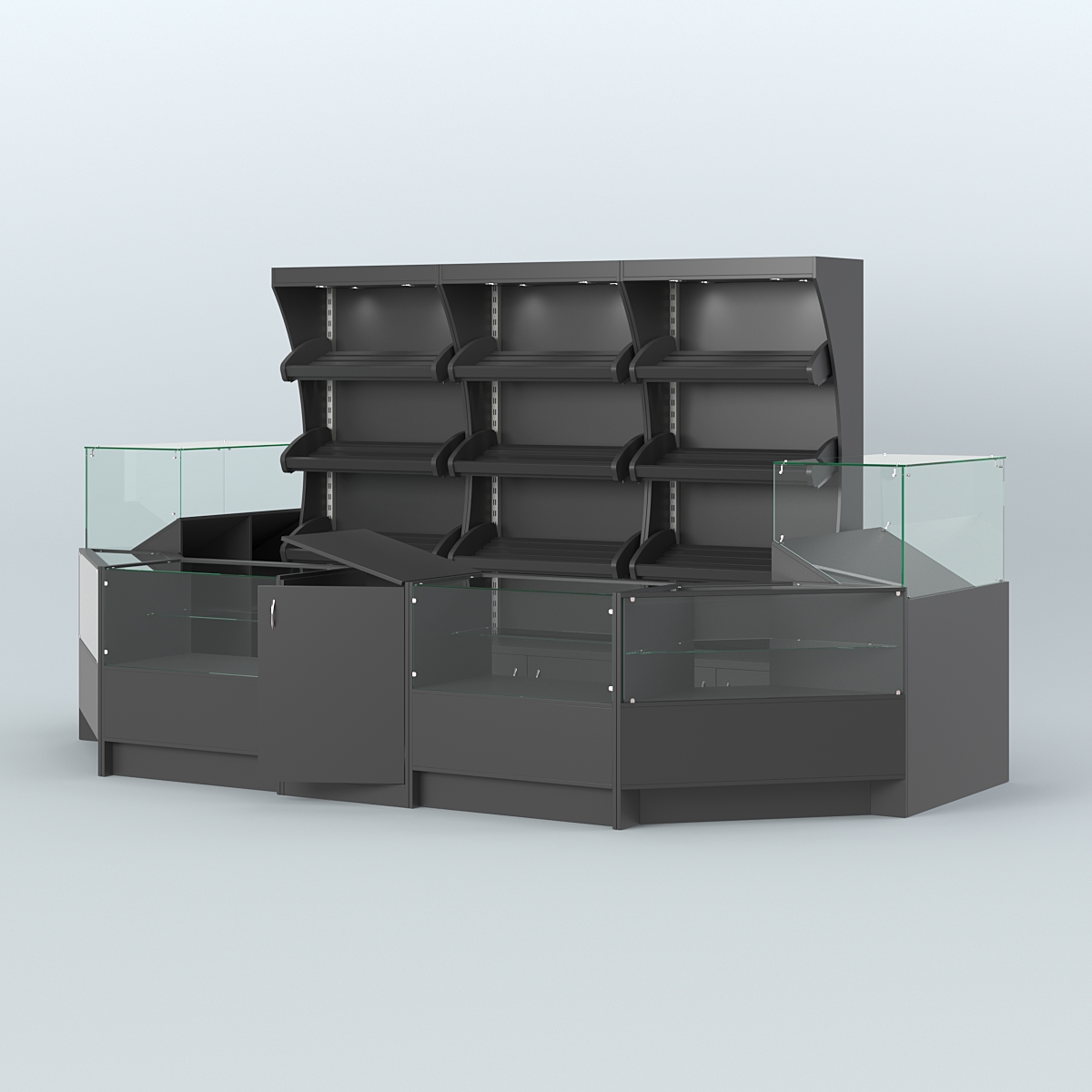 Пристенный павильон с недорогими прилавками для выкладки хлеба и выпечки №3 Черный