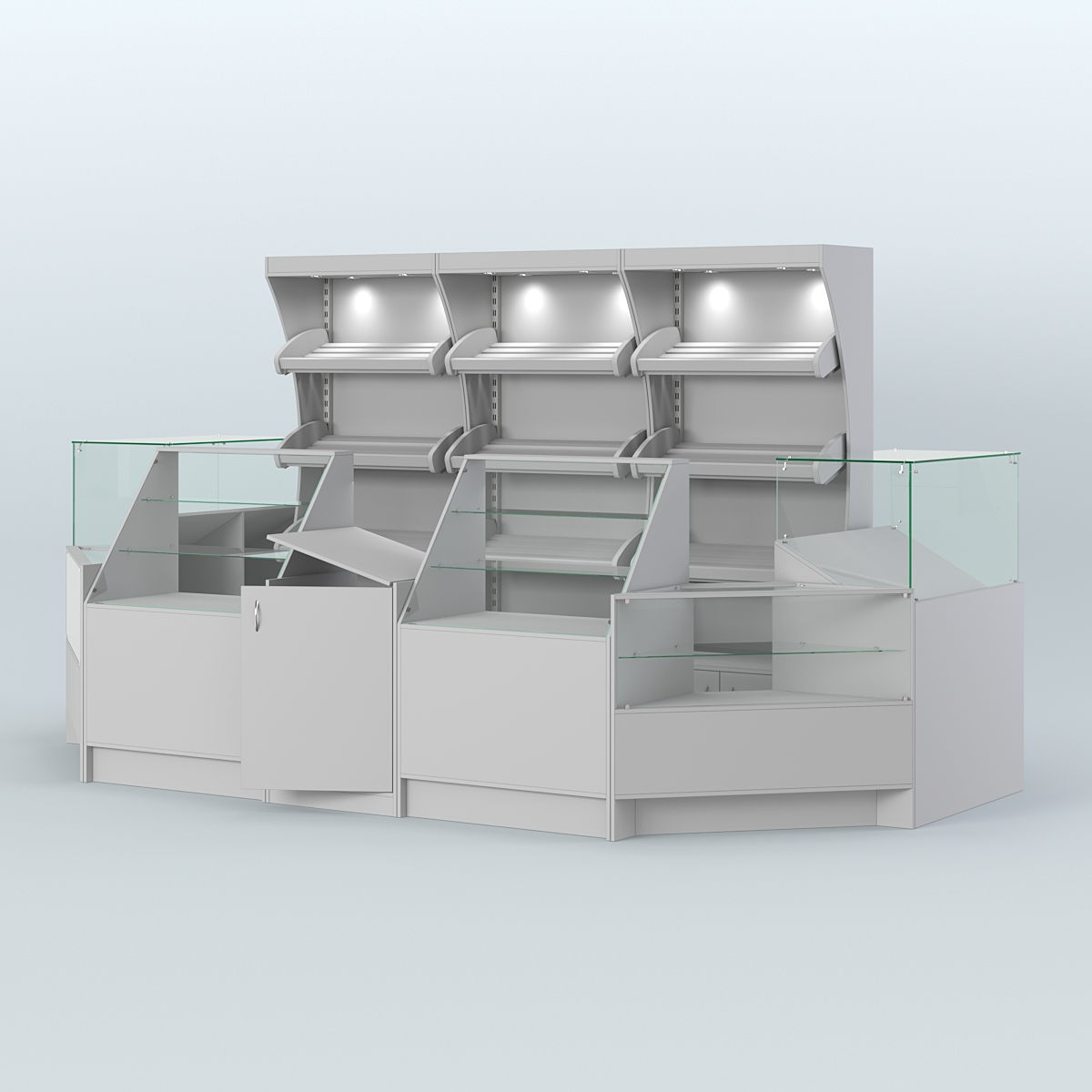 Пристенный павильон с прилавками из ДСП для продажи хлеба и выпечки №4 Серый