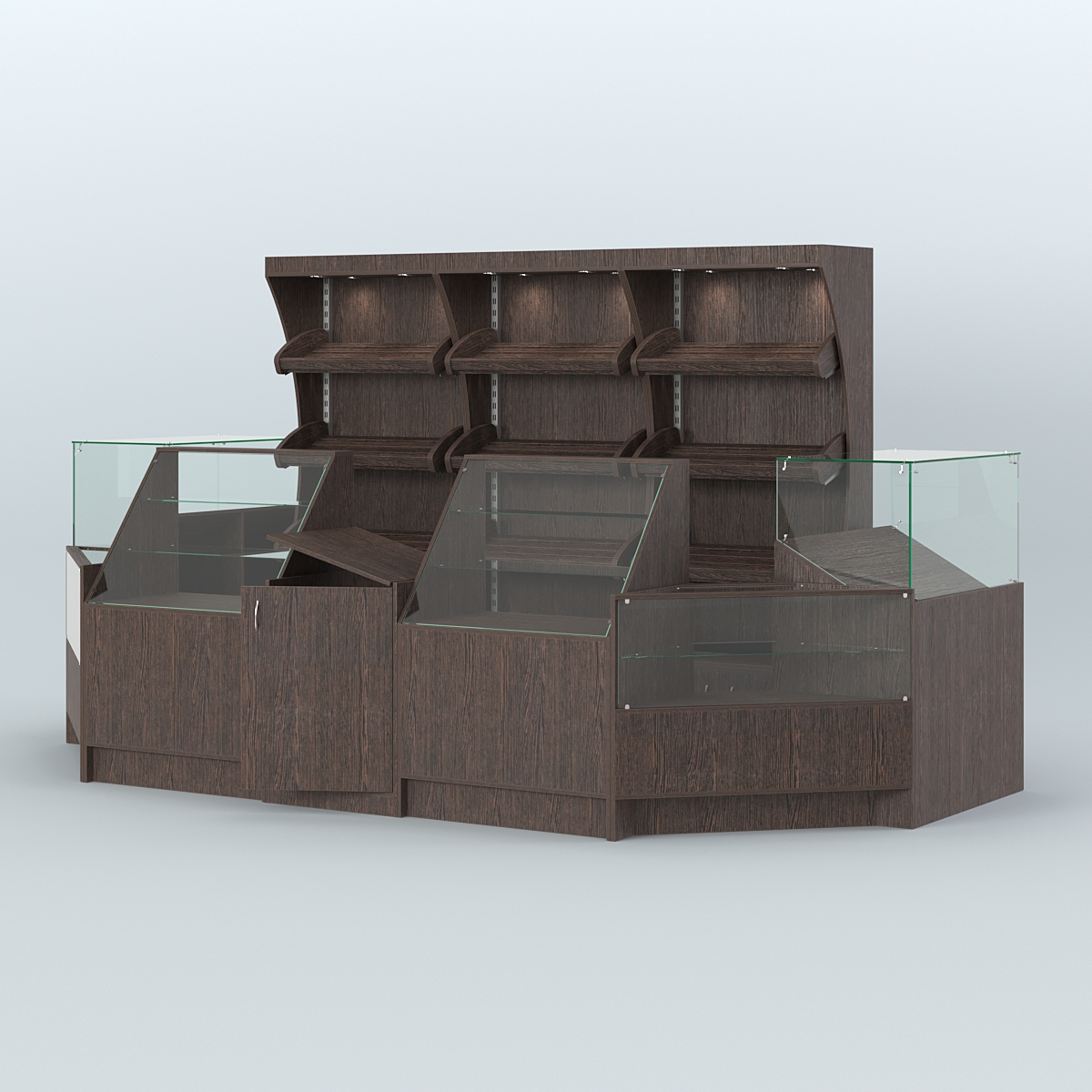 Пристенный павильон с прилавками из ДСП для продажи хлеба и выпечки №4 Дуб Венге