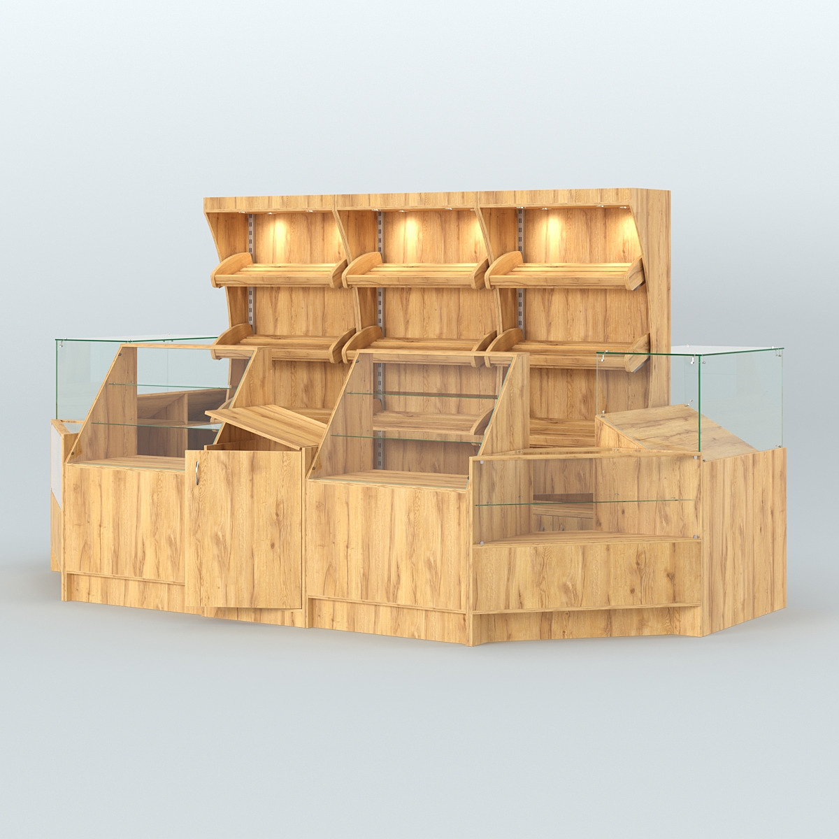 Пристенный павильон с прилавками из ДСП для продажи хлеба и выпечки №4 Дуб Золотистый