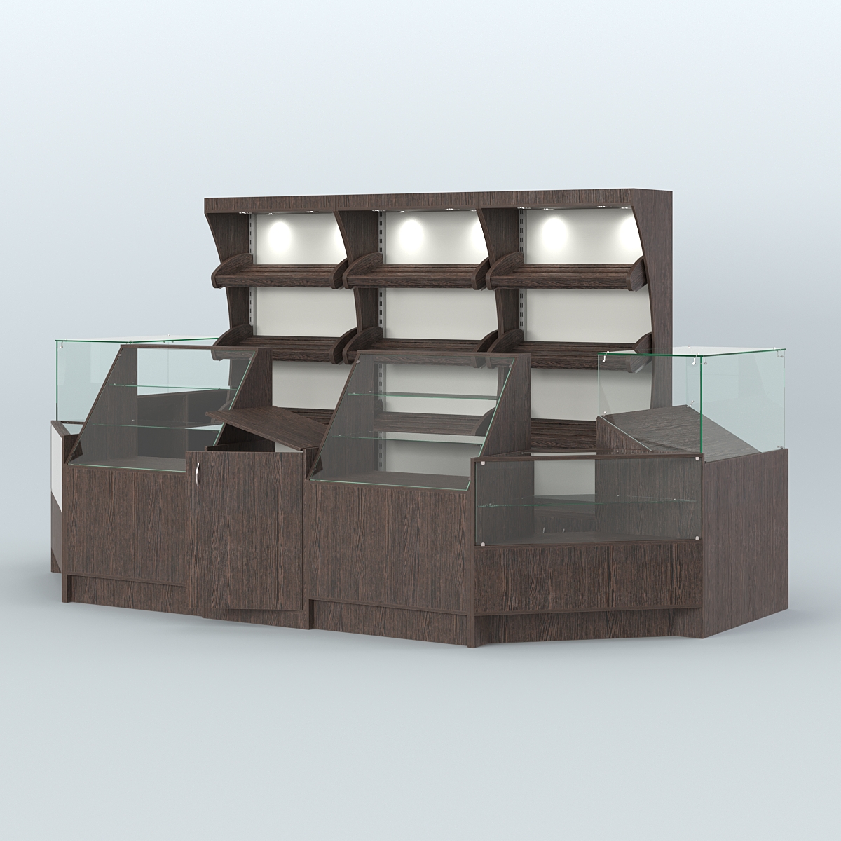 Пристенный павильон с прилавками из ДСП для продажи хлеба и выпечки №4 Дуб Венге + Белый