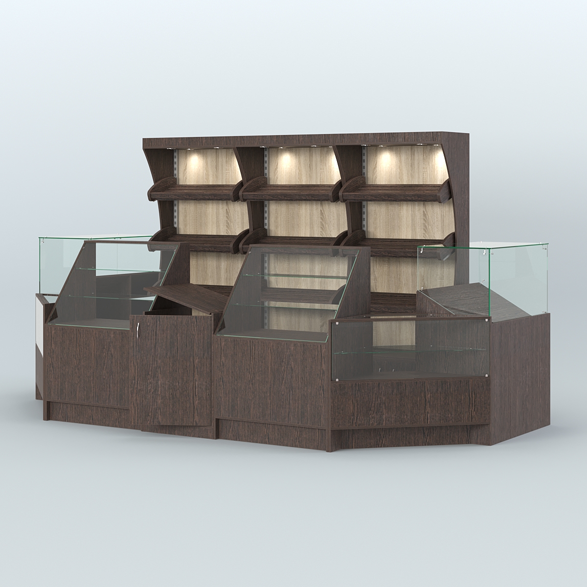 Пристенный павильон с прилавками из ДСП для продажи хлеба и выпечки №4 Дуб Венге + Дуб Сонома