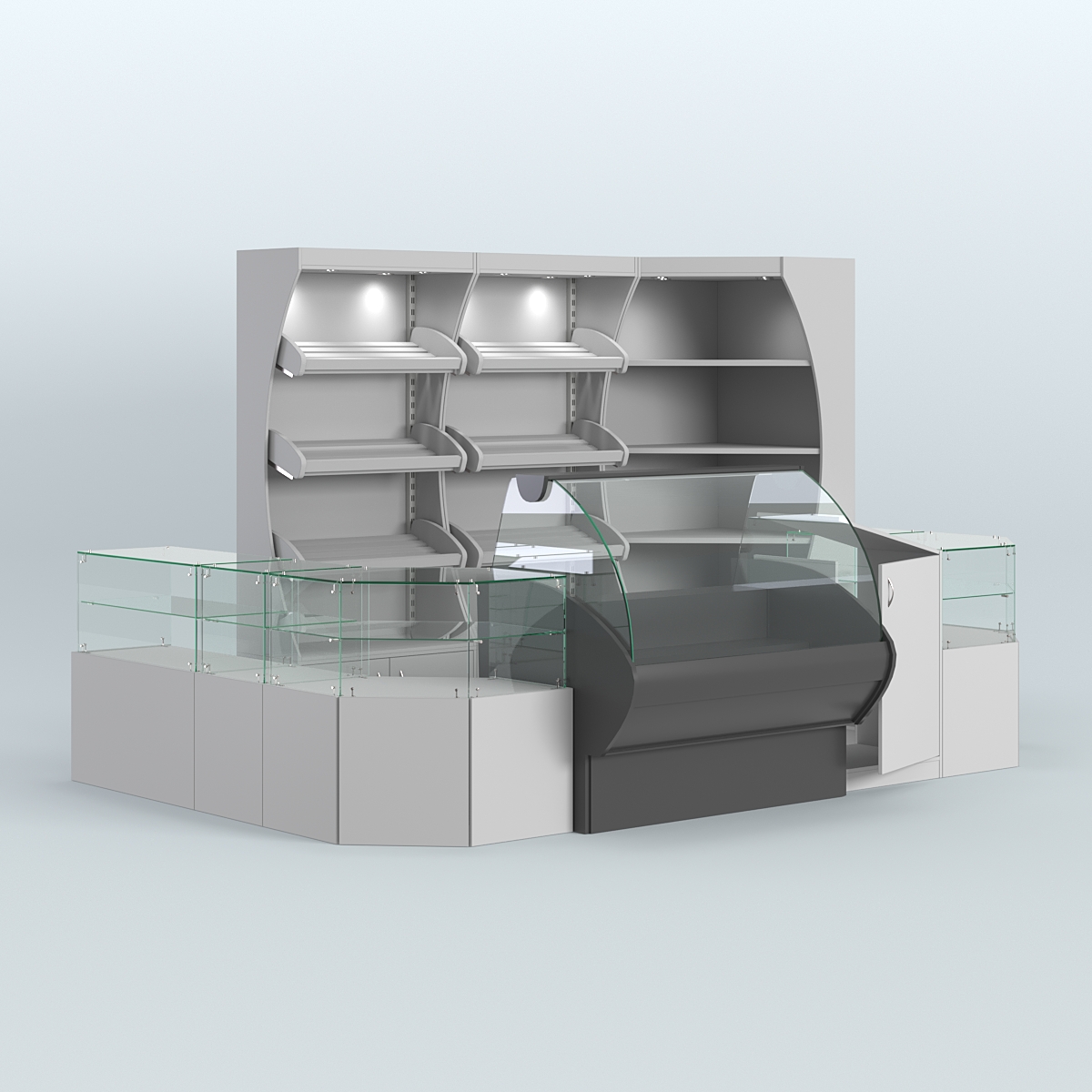 Угловой павильон с широкими прилавками для торговли хлебом и выпечкой №1 Серый