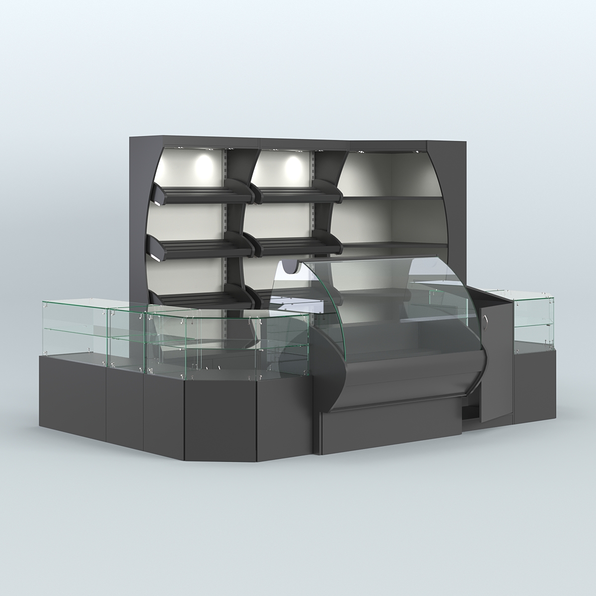 Угловой павильон с широкими прилавками для торговли хлебом и выпечкой №1 Черный и Белый