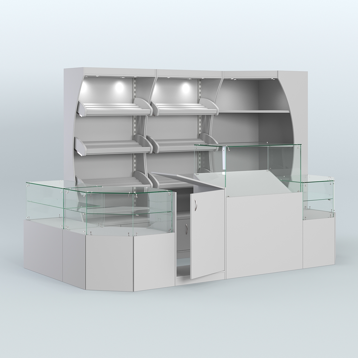 Угловой павильон для небольшого магазина по продаже хлеба и выпечки №2 Серый