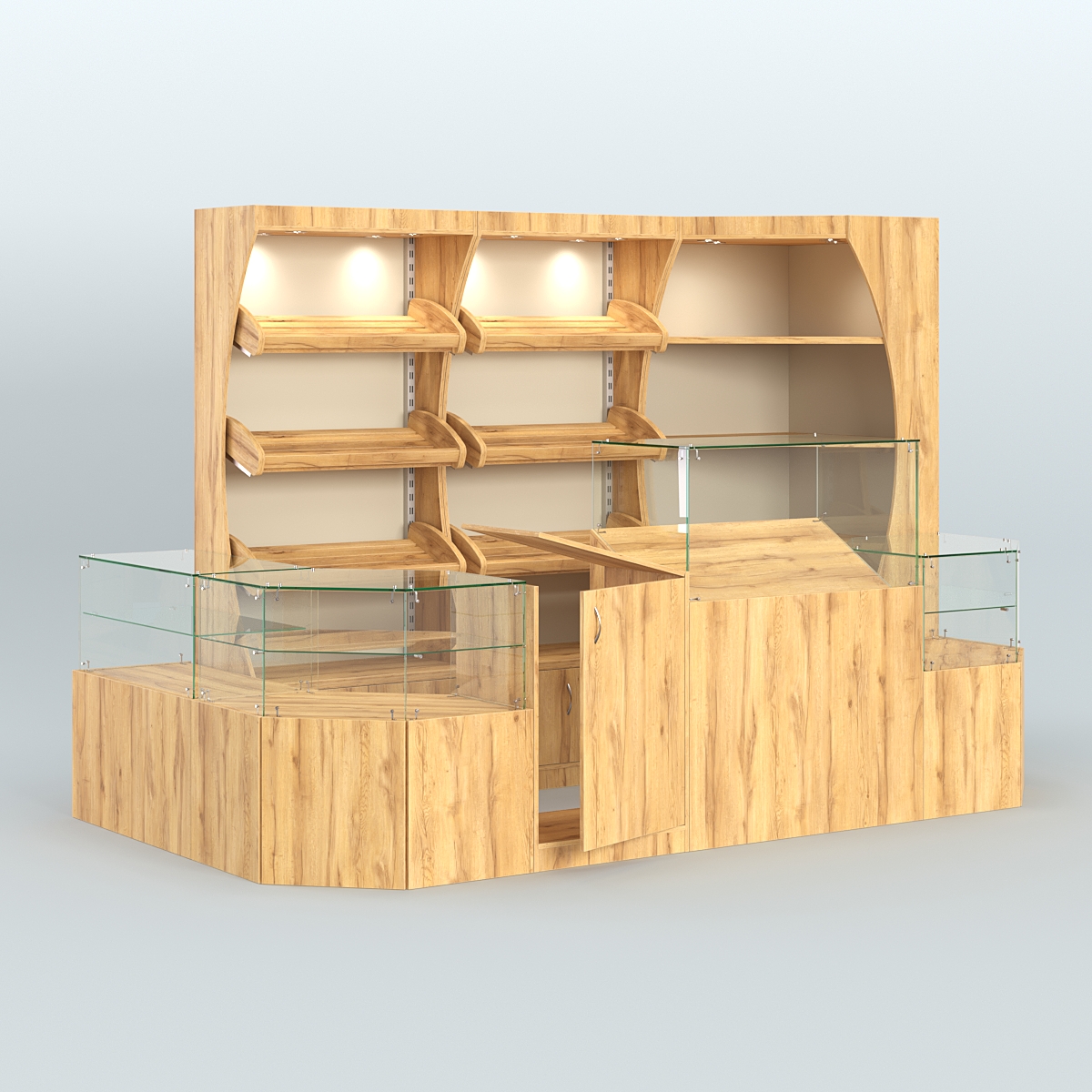 Угловой павильон для небольшого магазина по продаже хлеба и выпечки №2 Дуб Золотистый и Крем Вайс