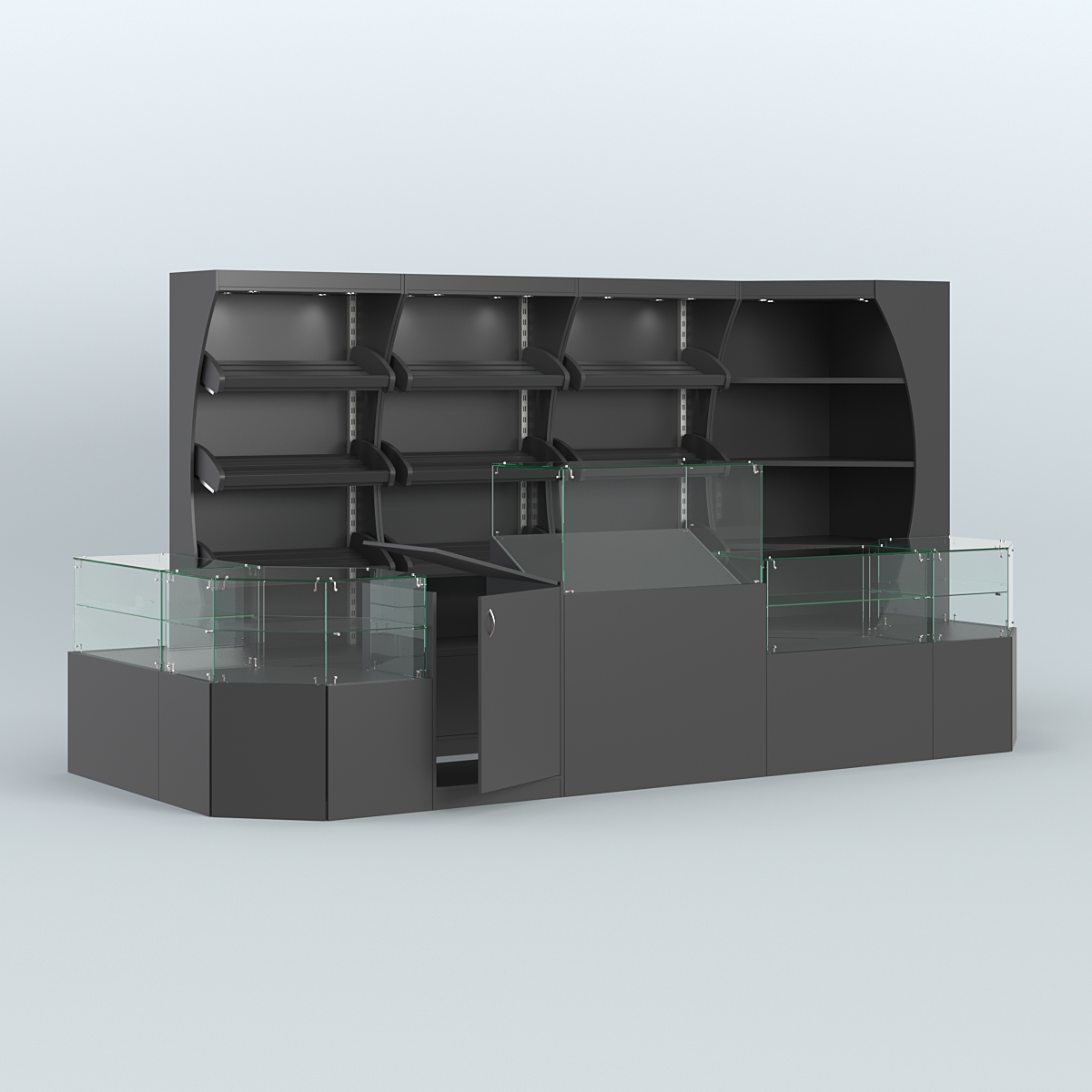 Угловой павильон со стеклянными прилавками для продажи хлеба и выпечки №3 Черный