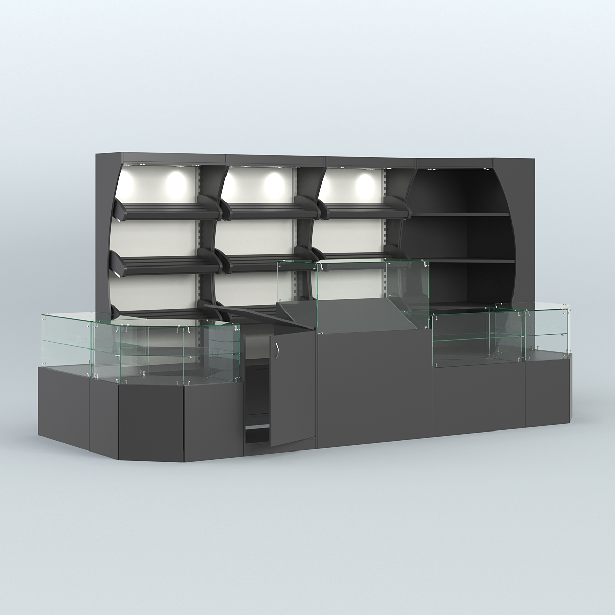 Угловой павильон со стеклянными прилавками для продажи хлеба и выпечки №3 Черный и Белый