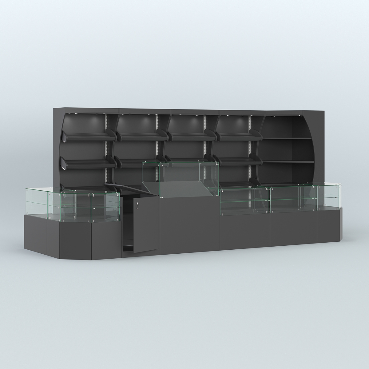 Угловой павильон с широким рядом стеллажей для размещения хлеба и выпечки №4 Черный