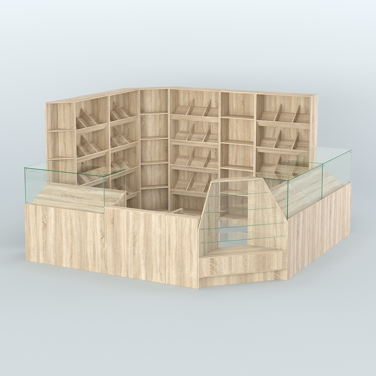 Угловой павильон из ДСП для торговли хлебом и выпечкой №5 Дуб сонома