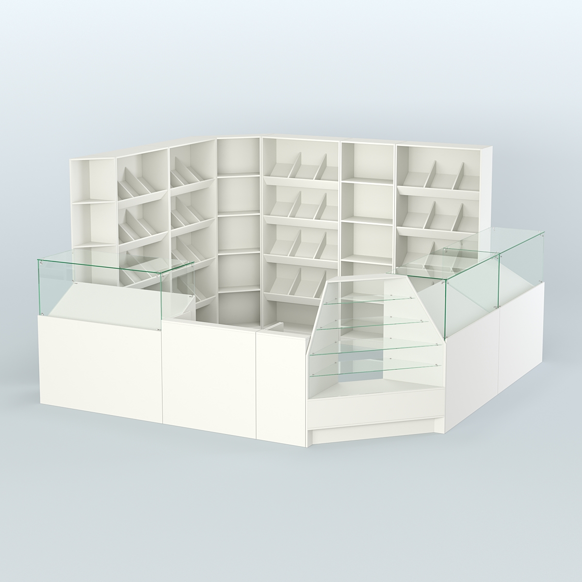 Угловой павильон из ДСП для торговли хлебом и выпечкой №5 Белый