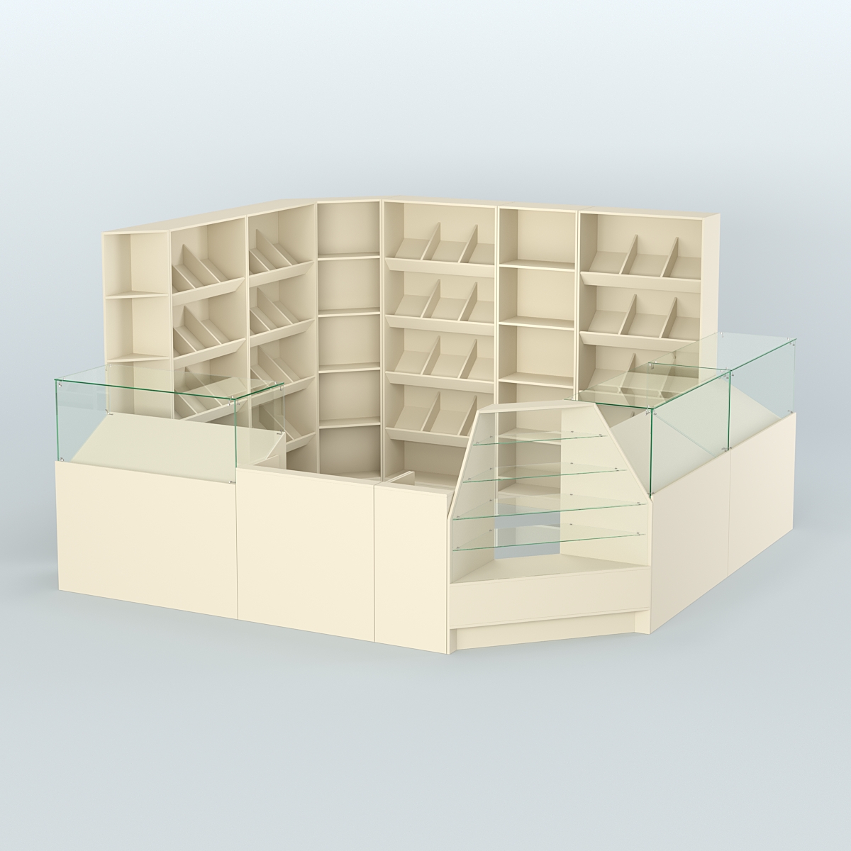 Угловой павильон из ДСП для торговли хлебом и выпечкой №5 Крем Вайс