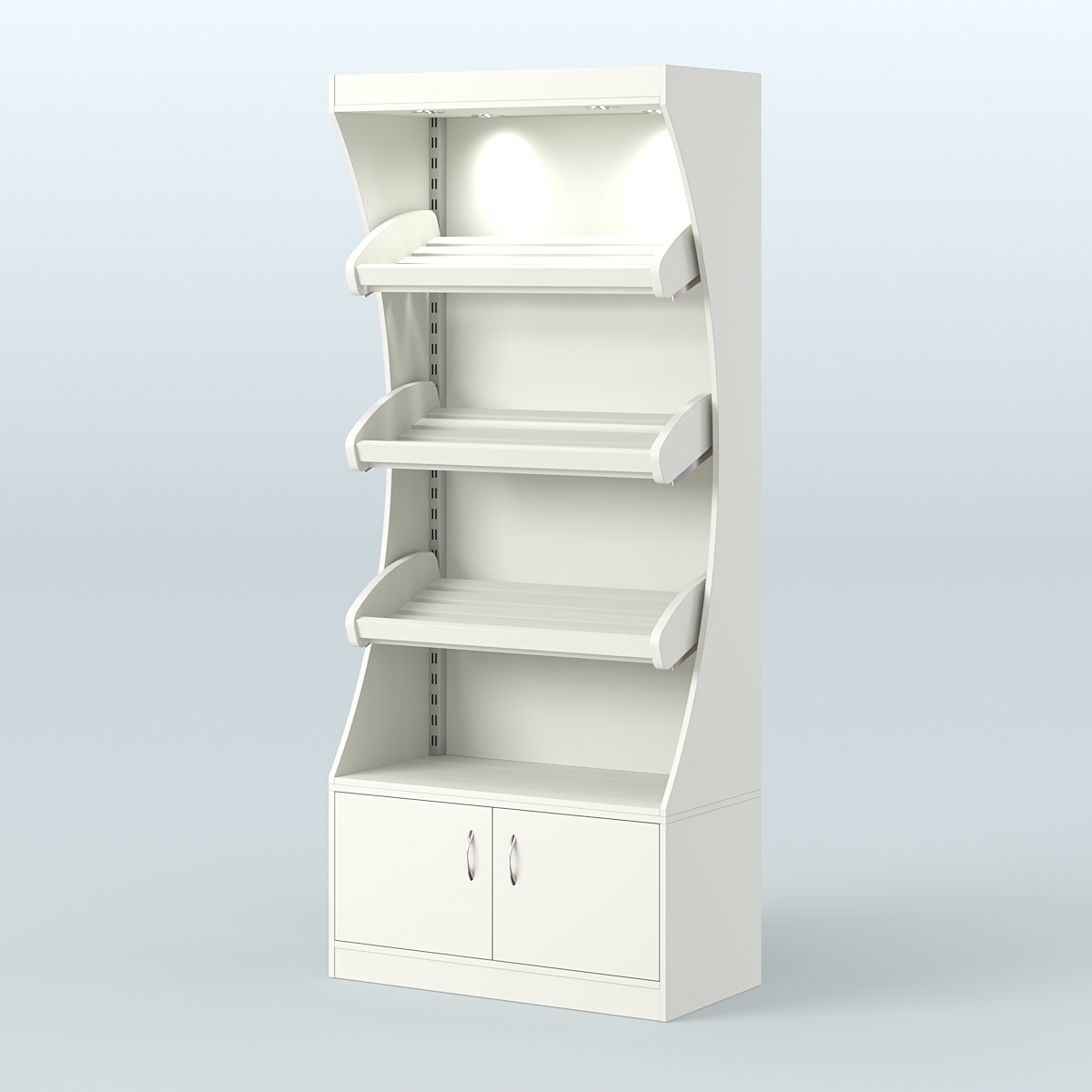 Стеллаж высокий пристенный с деревянными полками для хлебной лавки ХЛ-1 Белый