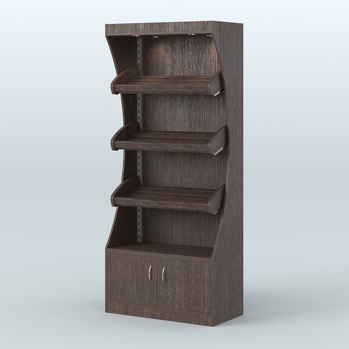 Стеллаж высокий пристенный с деревянными полками для хлебной лавки ХЛ-1 Дуб Венге