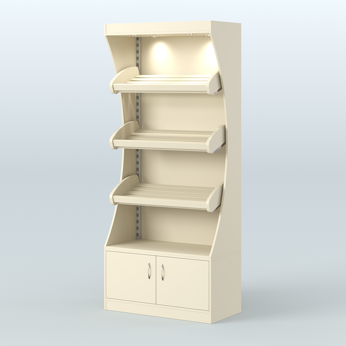 Стеллаж высокий пристенный с деревянными полками для хлебной лавки ХЛ-1 Крем Вайс