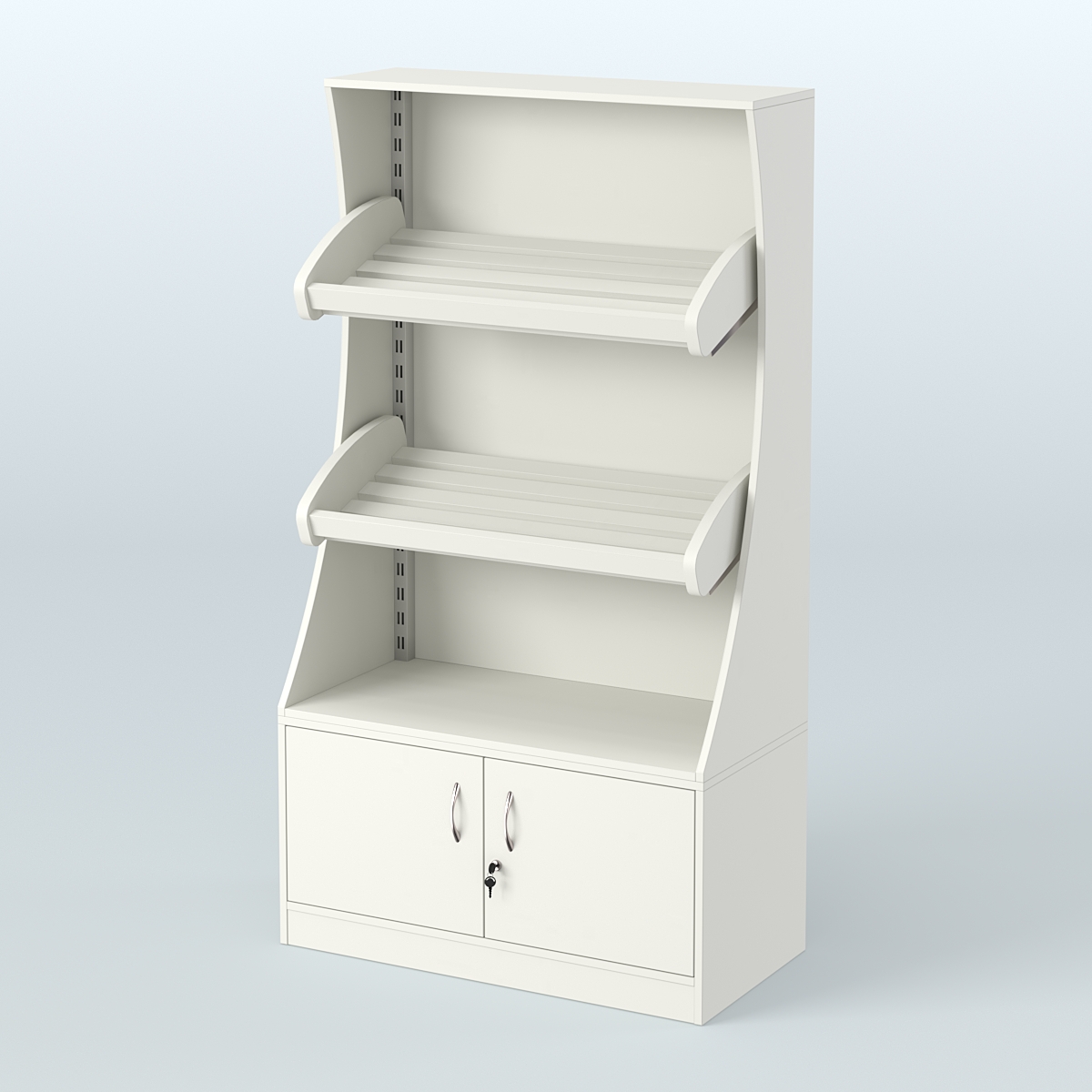 Стеллаж низкий пристенный с деревянными полками для хлебной лавки ХЛ-2 Белый