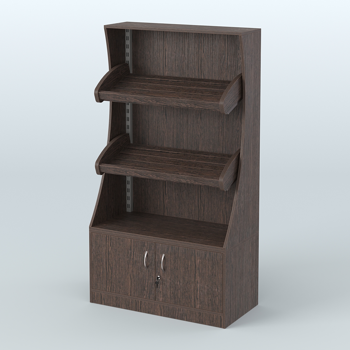 Стеллаж низкий пристенный с деревянными полками для хлебной лавки ХЛ-2 Дуб Венге