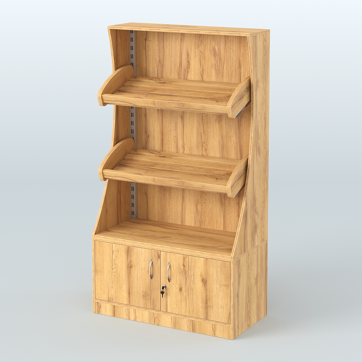 Стеллаж низкий пристенный с деревянными полками для хлебной лавки ХЛ-2 Дуб Золотистый